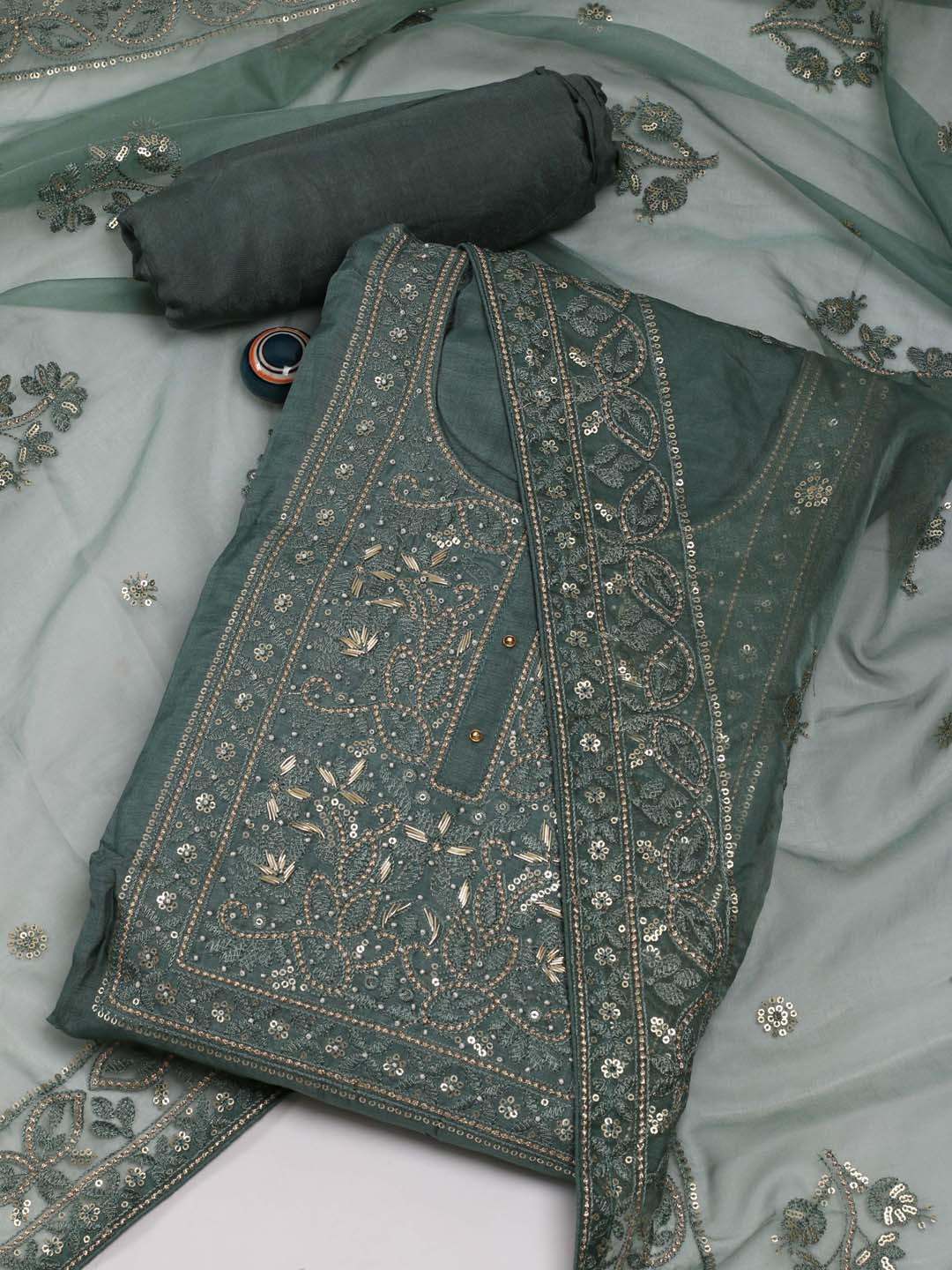Ethnic Motifs Embroidered Zari Unstitched Dress Material main image 0