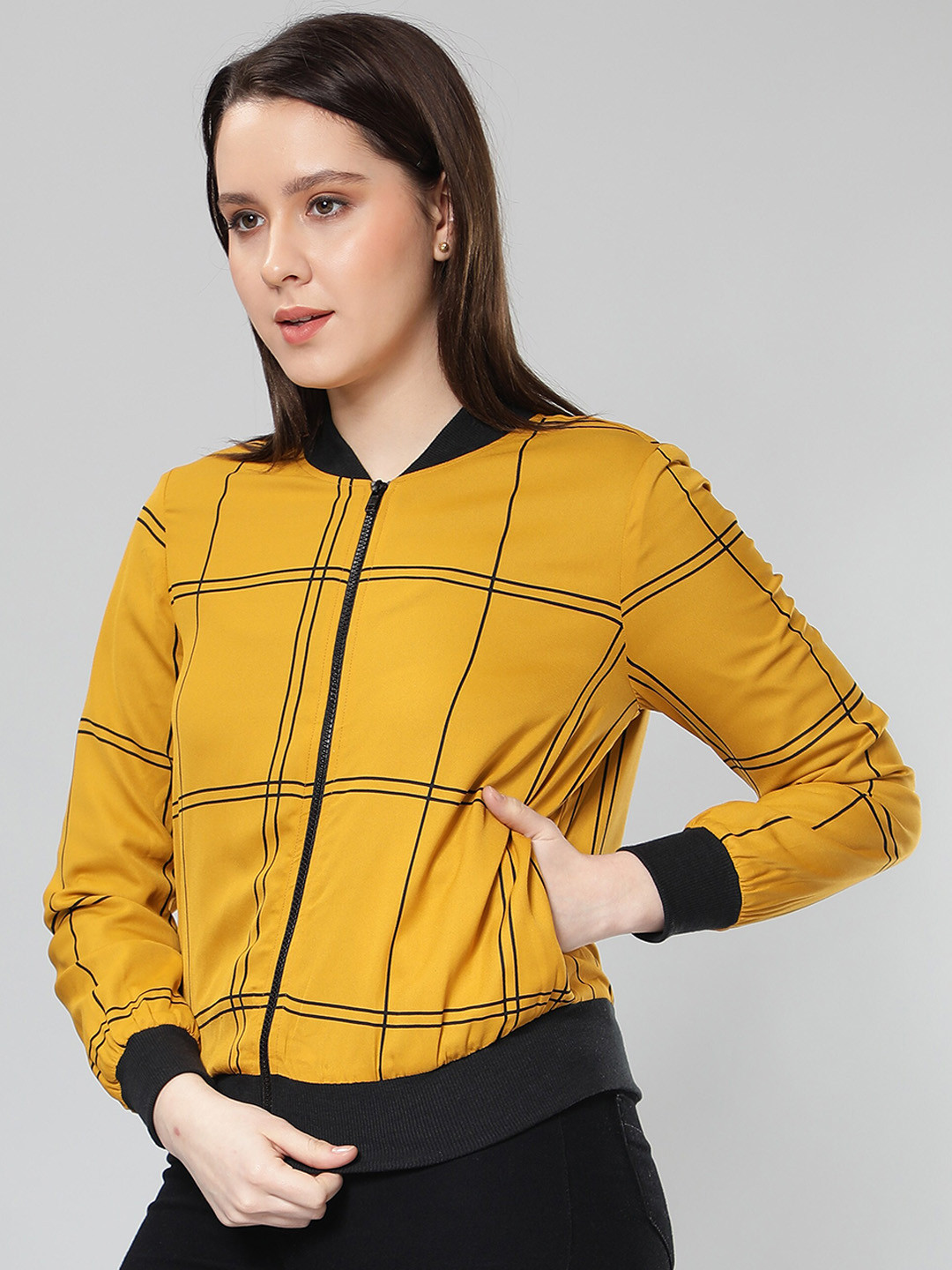 Buy NUEVOSDAMAS Women Mustard Crop Bomber Jacket Jackets for Women