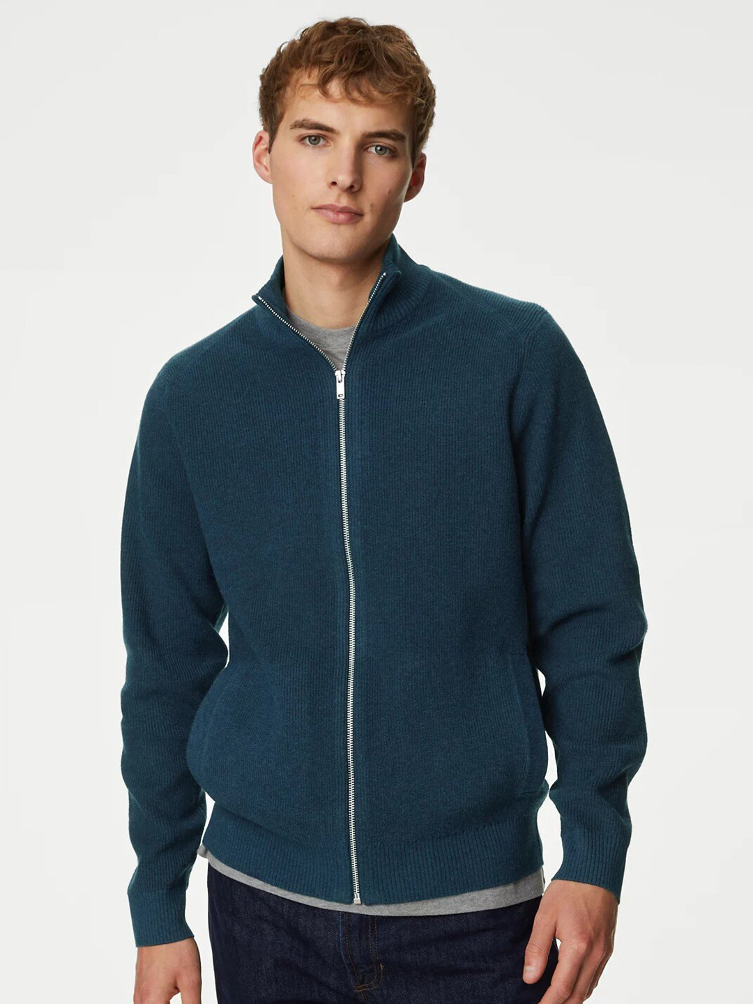 Buy Marks & Spencer Ribbed Zip Cardigan Sweater Sweaters for Men