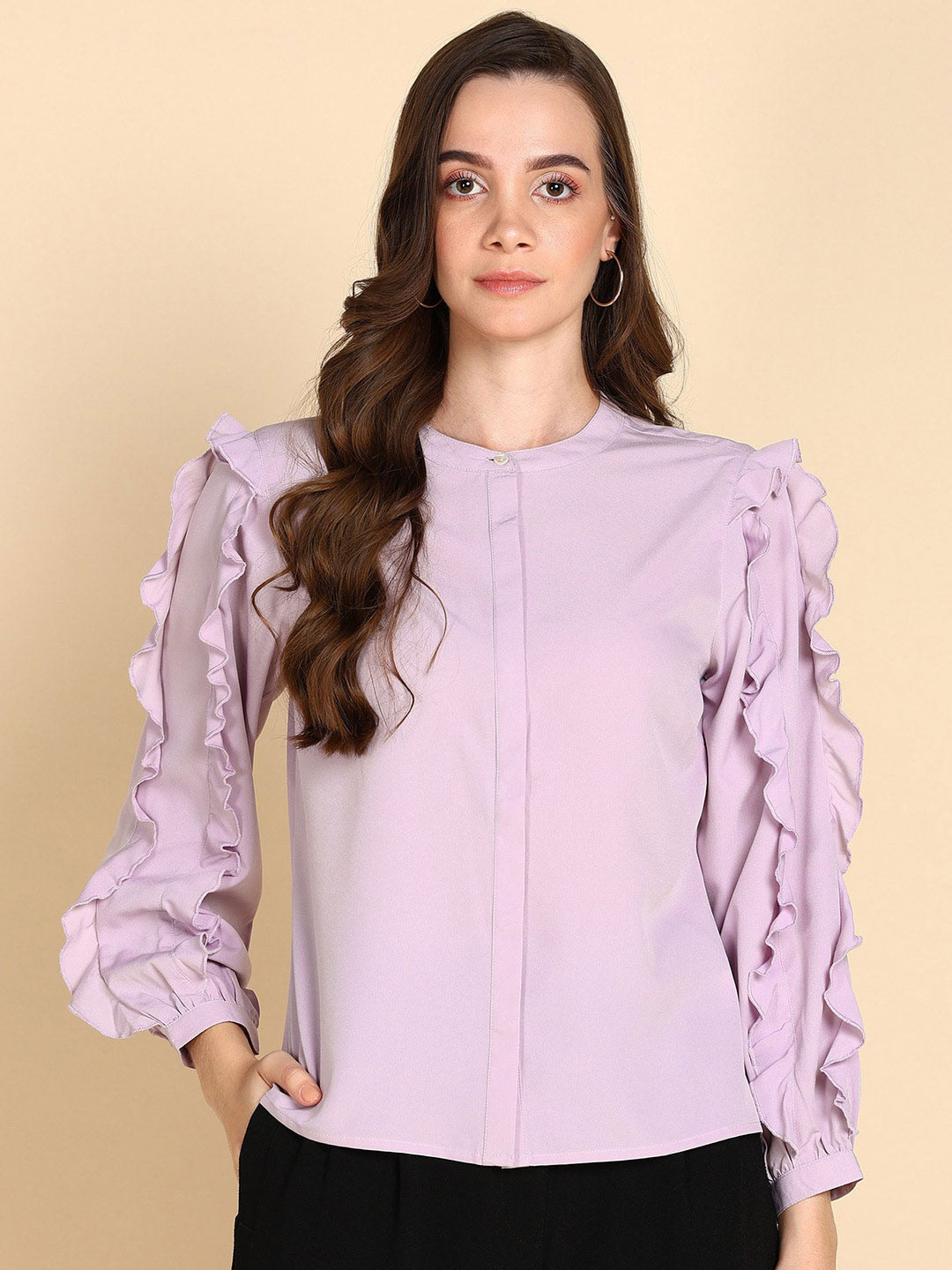 Buy Mast & Harbour Band Collar Ruffles Regular Top - Tops for Women ...