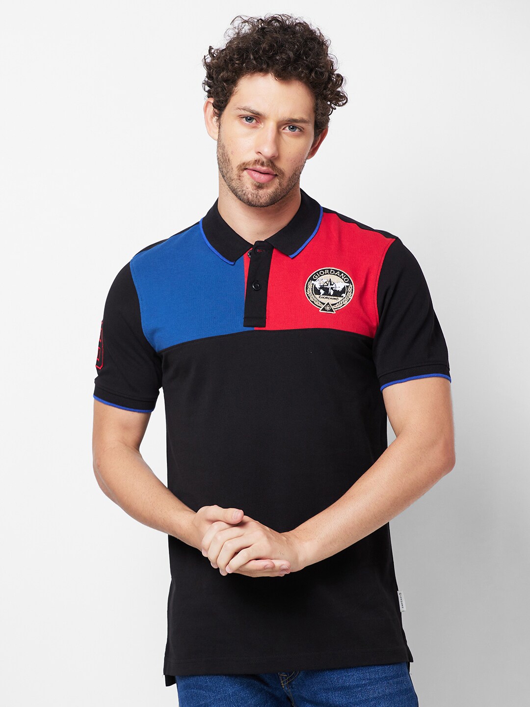 Buy GIORDANO Colourblocked Polo Collar Slim Fit T Shirt - Tshirts for ...