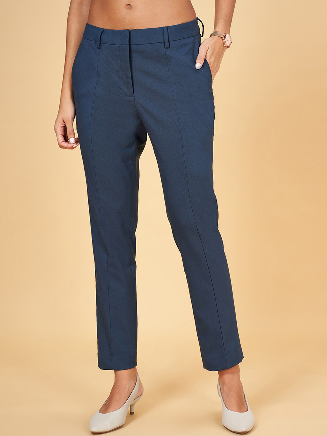 Buy Annabelle By Pantaloons Women Slim Fit Mid Rise Trousers Trousers