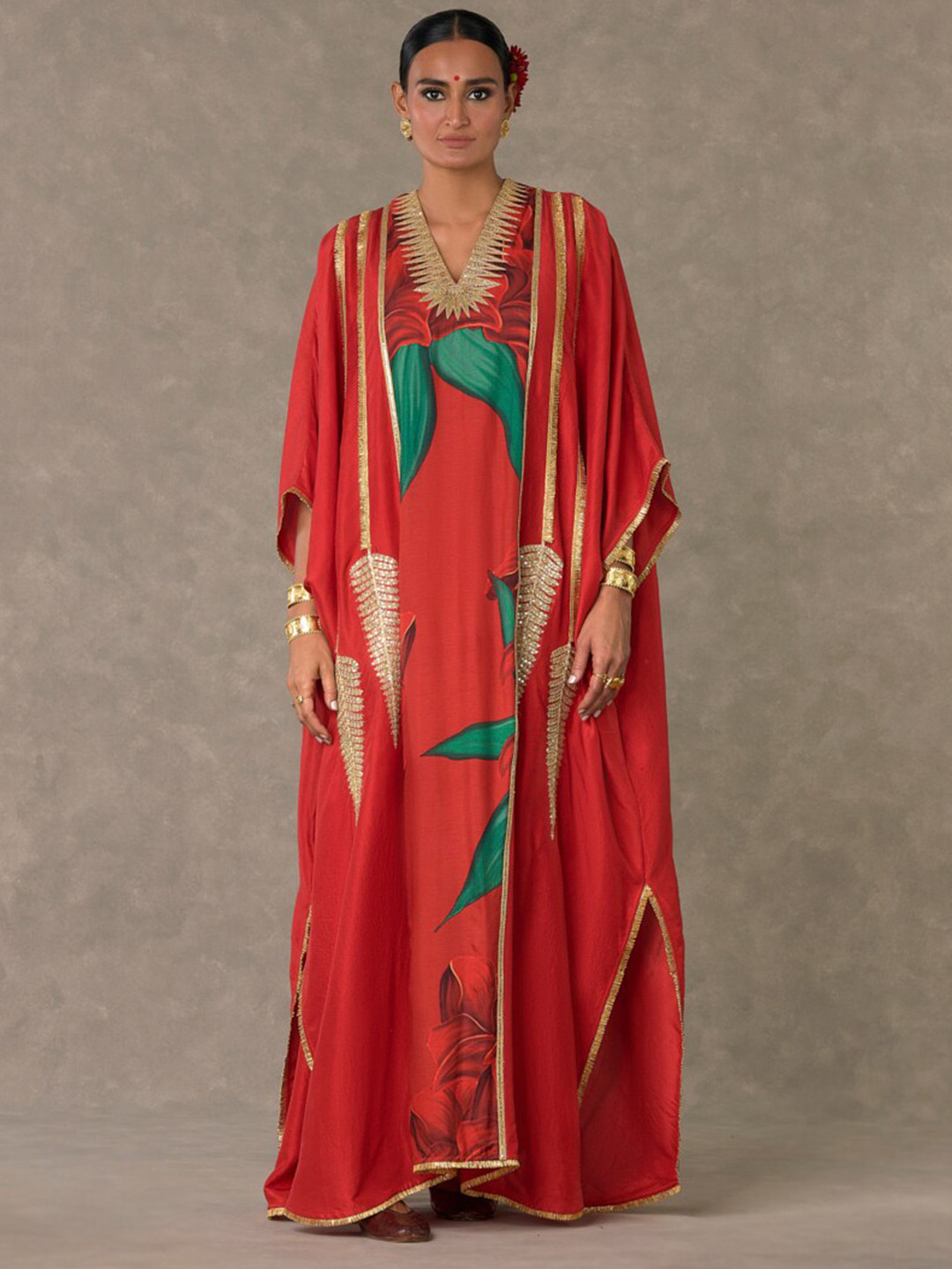 Oatmeal Florist Short Wrap Dress - Masaba