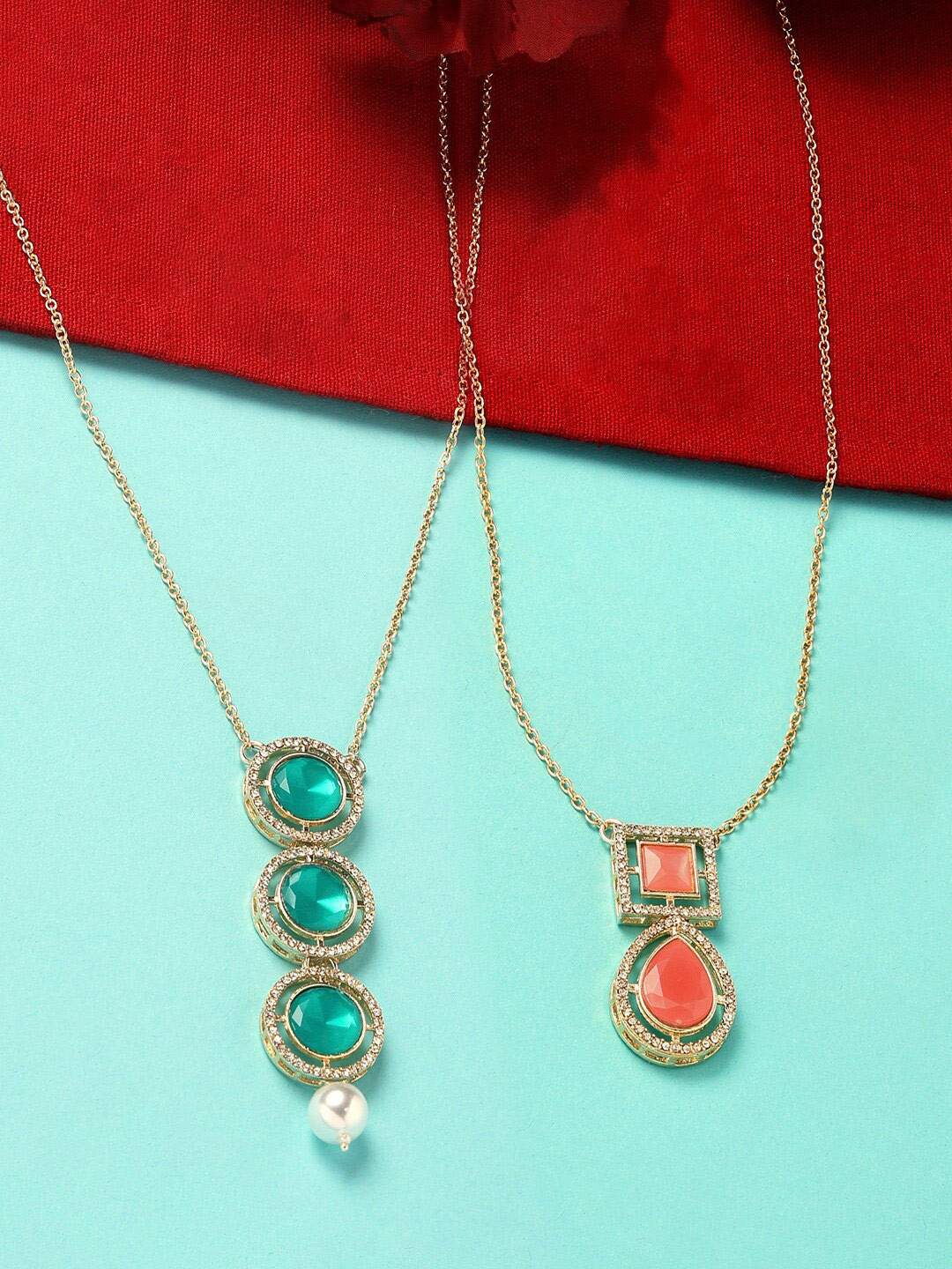 Buy Zaveri Pearls Set Of 2 Gold Plated Necklace Necklace And Chains