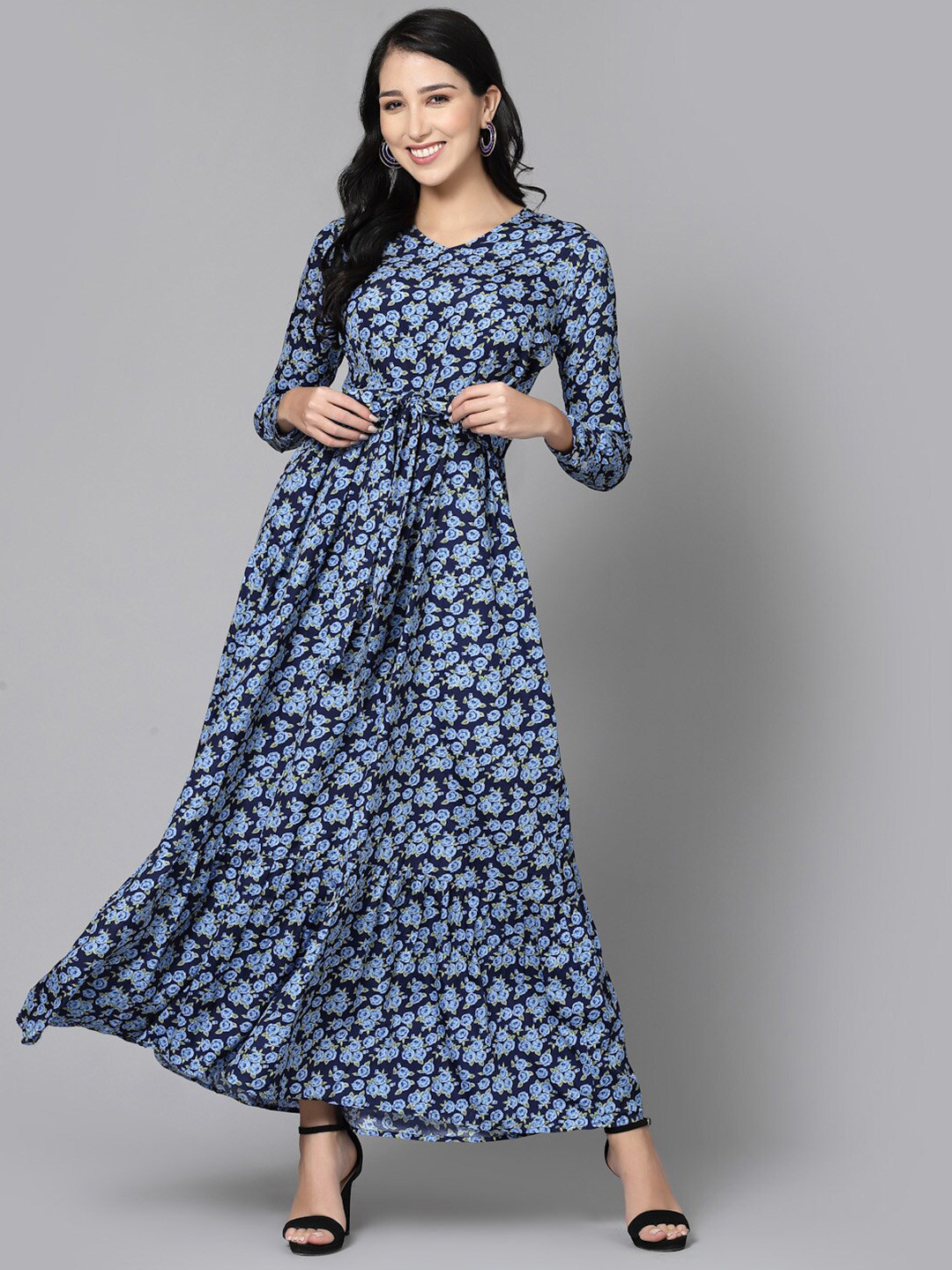 AAYU Women Maxi Black & Yellow Dress