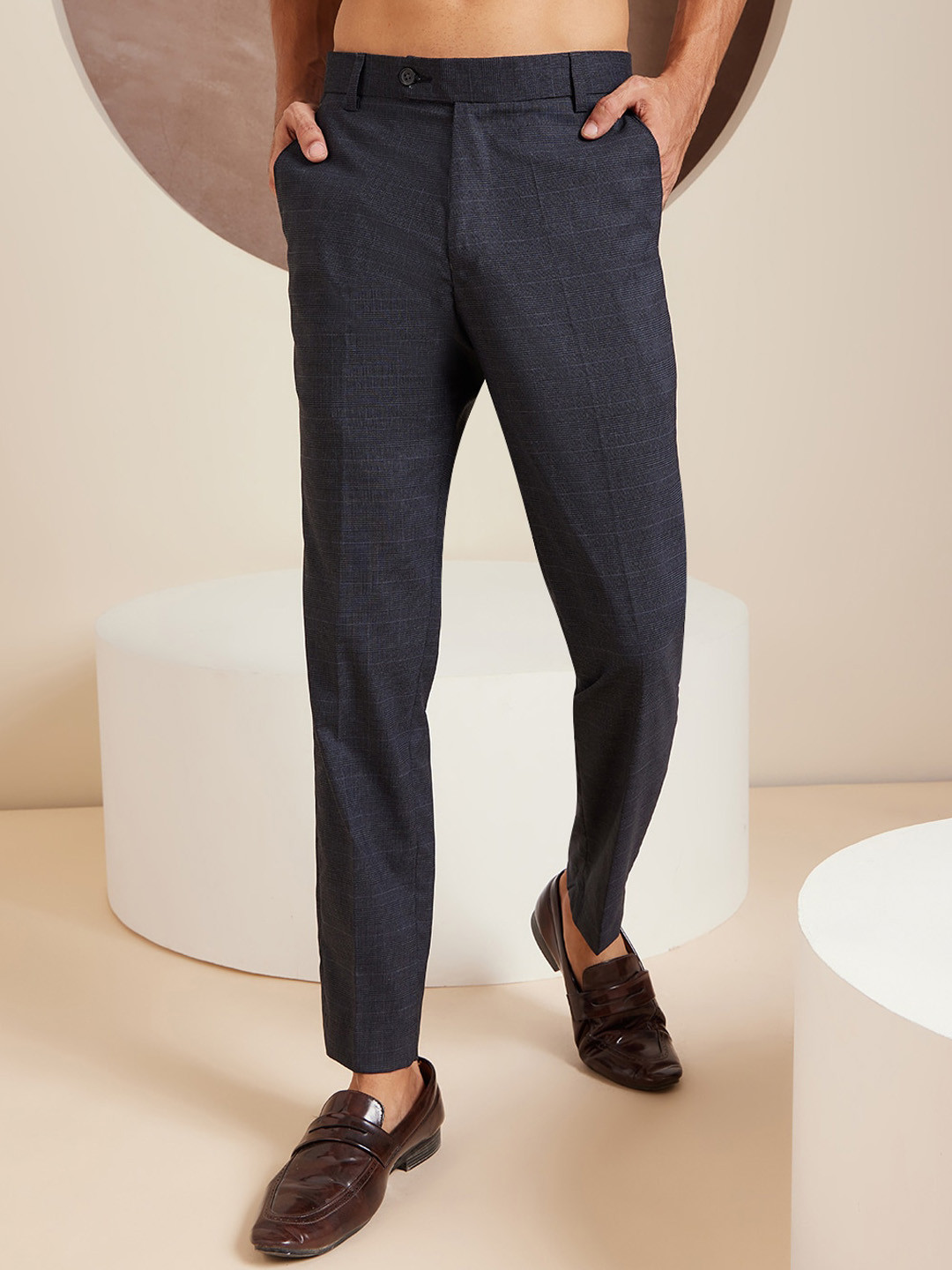 Buy DENNISON Men Smart Tapered Fit Easy Wash Formal Trousers Trousers