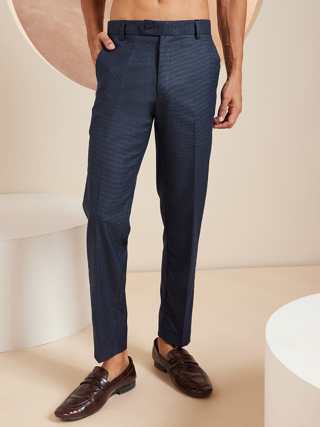 Buy DENNISON Men Smart Tapered Fit Easy Wash Formal Trousers - Trousers ...