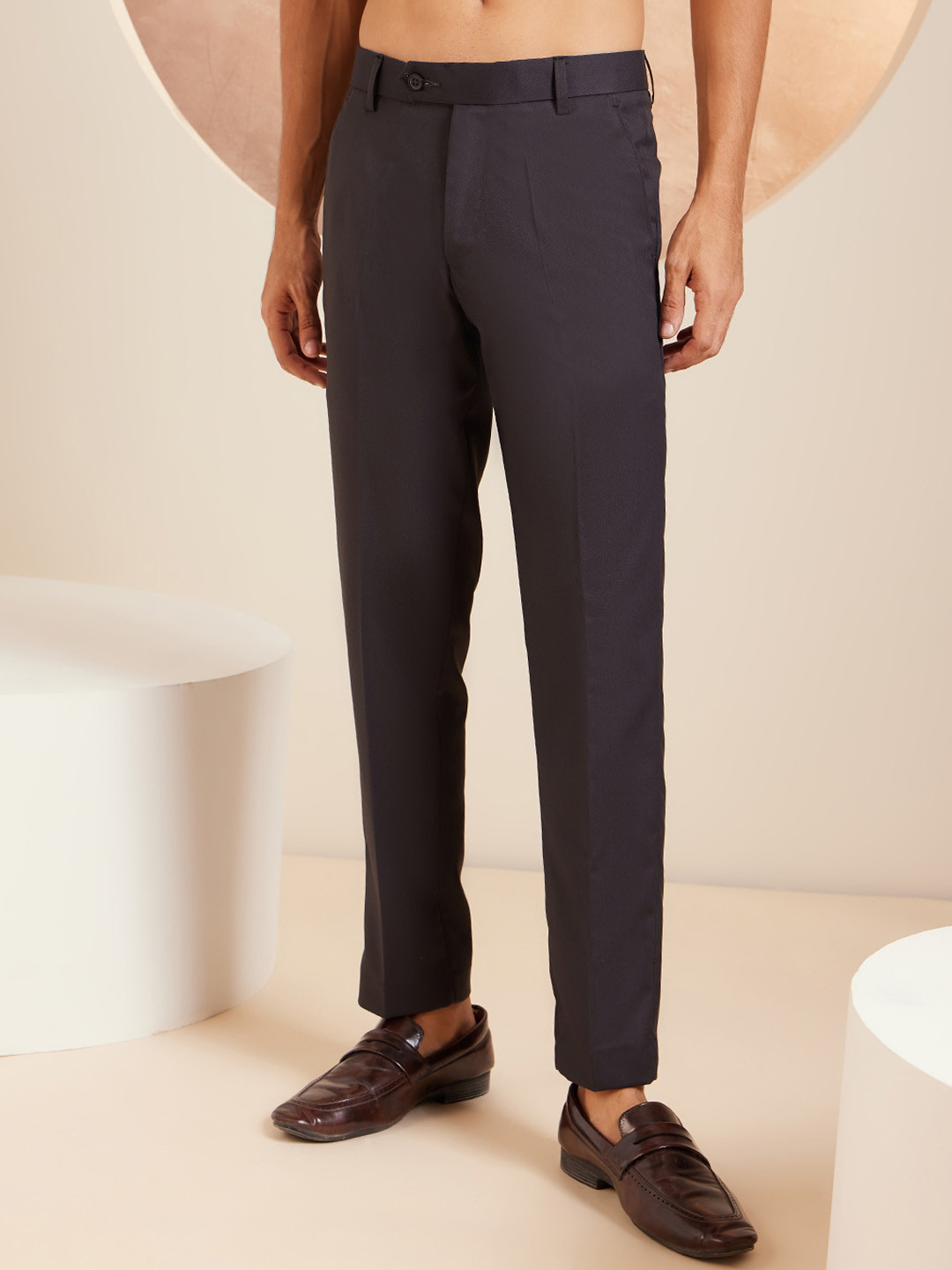 Buy DENNISON Men Smart Tapered Fit Easy Wash Trousers - Trousers for ...