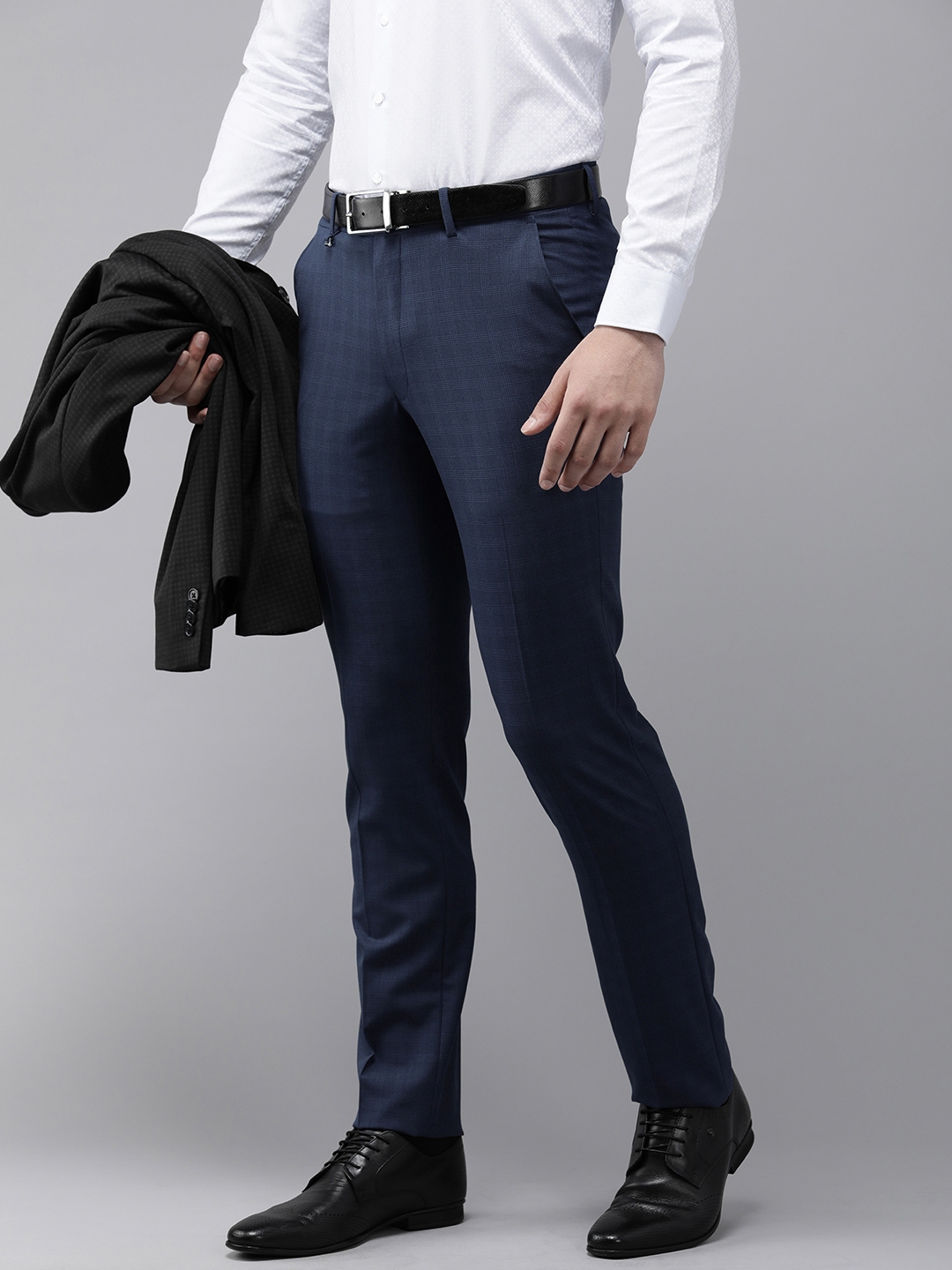Buy Van Heusen Men Mid Rise Checked Slim Fit Formal Trousers - Trousers ...