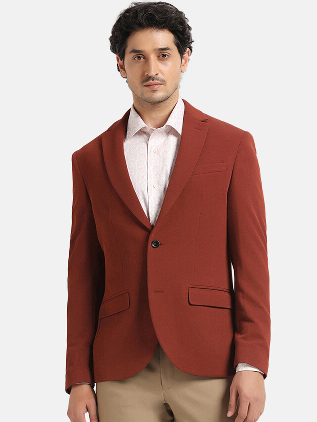 Men's Pink Single-Breasted Slim Fit Blazer with Notched Lapel