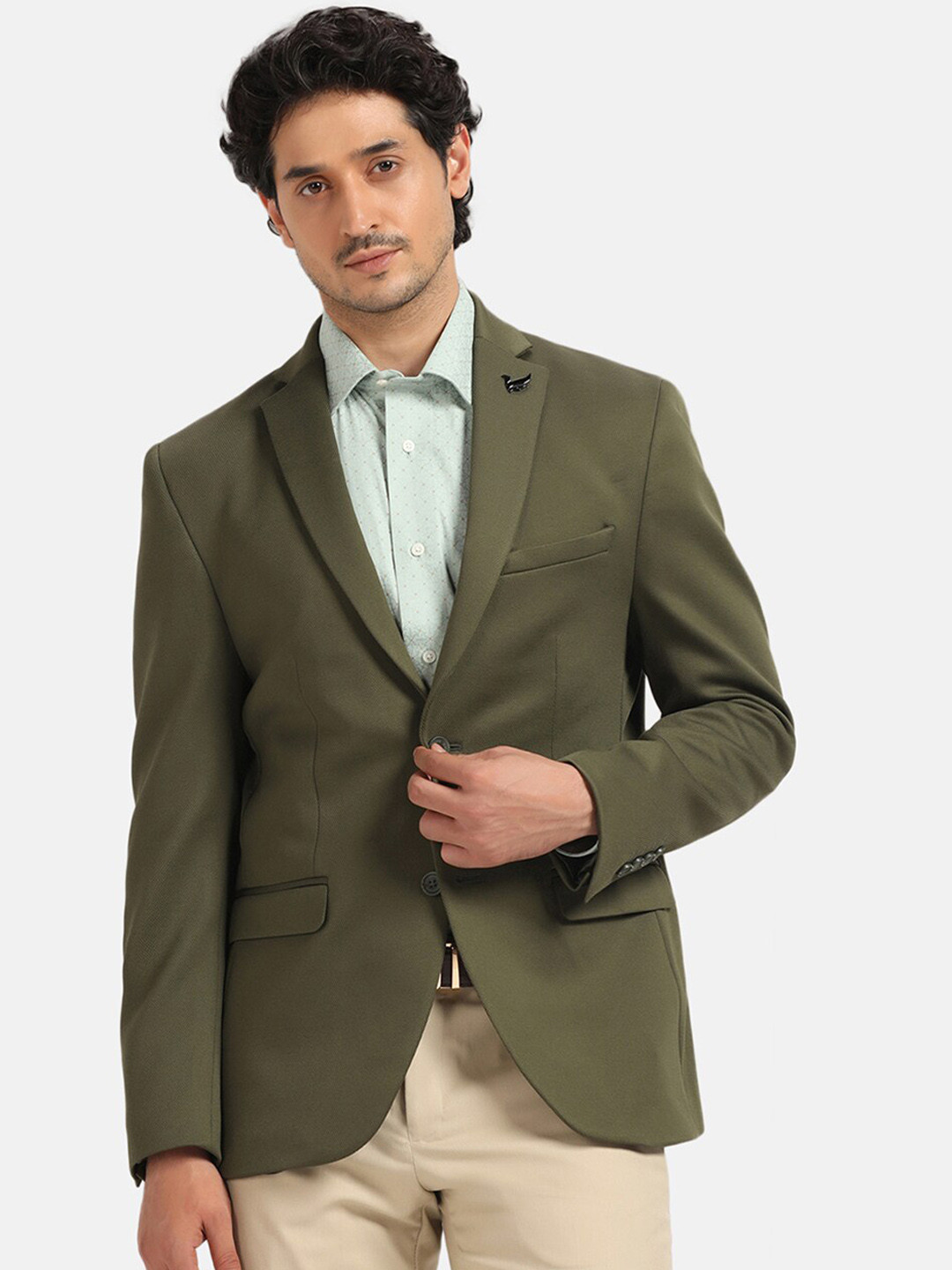 Men's Black Printed Slim-Fit Single Breasted Blazer