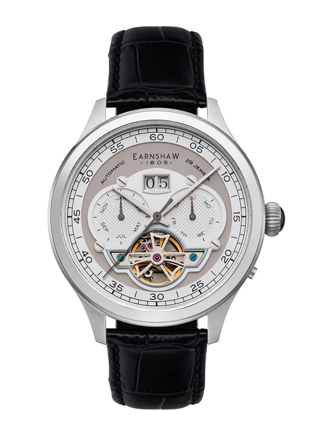 Buy EARNSHAW Men Leather Textured Straps Analogue Automatic Motion ...