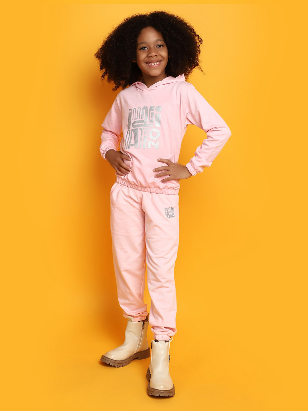 Babyhug Cotton Knit Full Sleeves Printed Hooded T-Shirt & Lounge Pants Set With Colour Splash Print & Smiley Patch - Blue main image 1