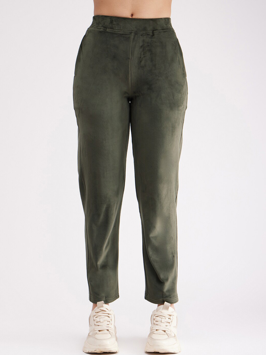 Women's Olive Straight Fit High-Rise Trousers