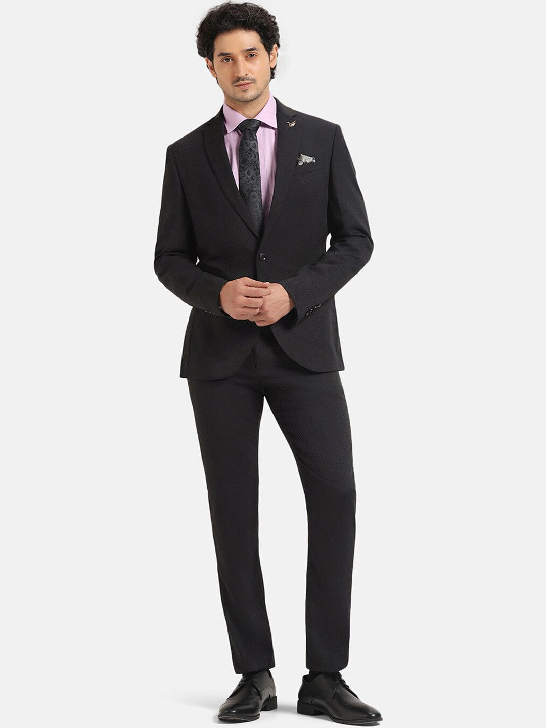 Solid Color Black Single Breasted Slim Fit Men's Suit 3 Pieces Satin Suits main image 1
