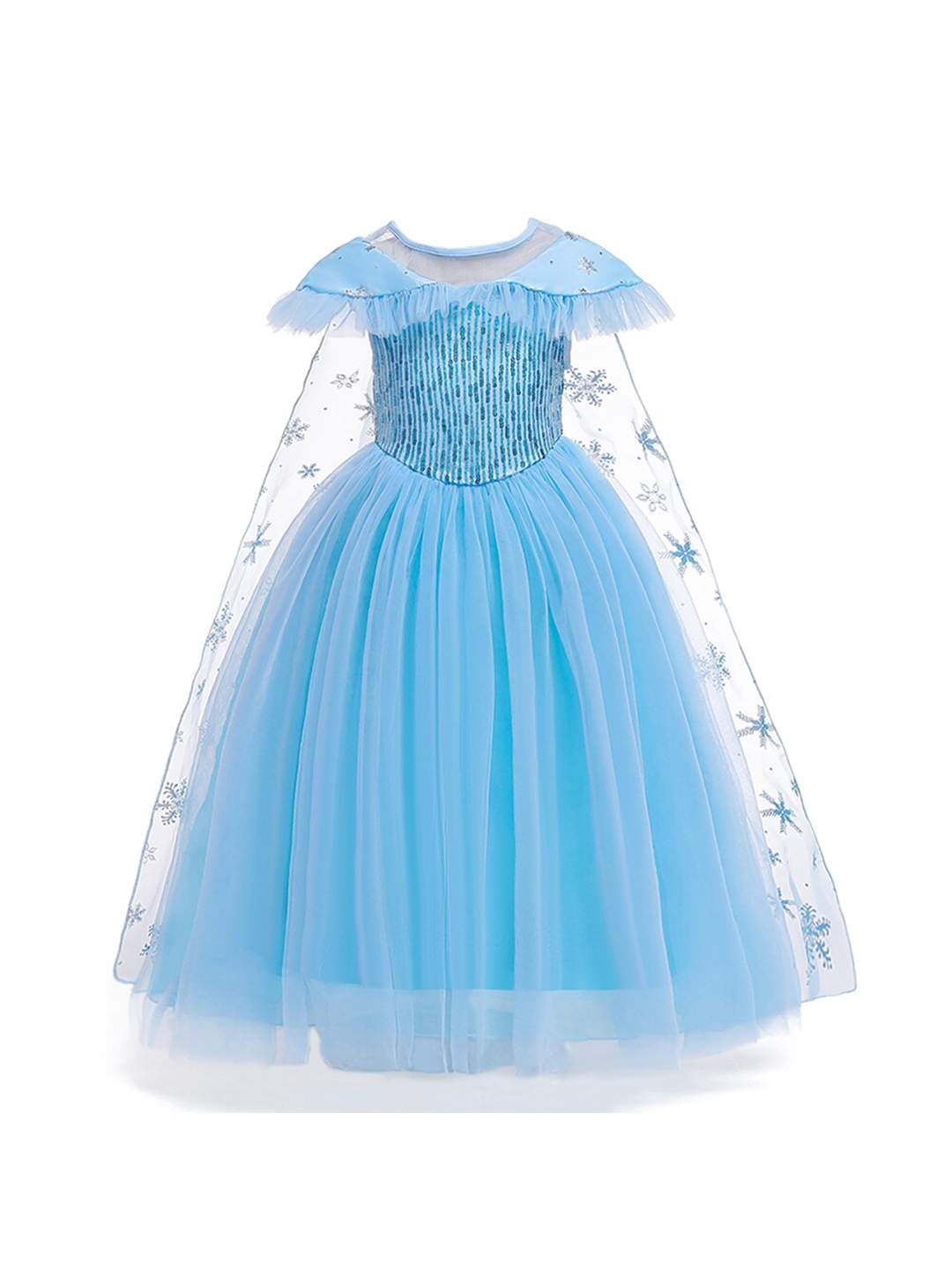 Buy StyleCast Girls Blue Embellished Cape Sleeves Gathered Cotton Gown ...