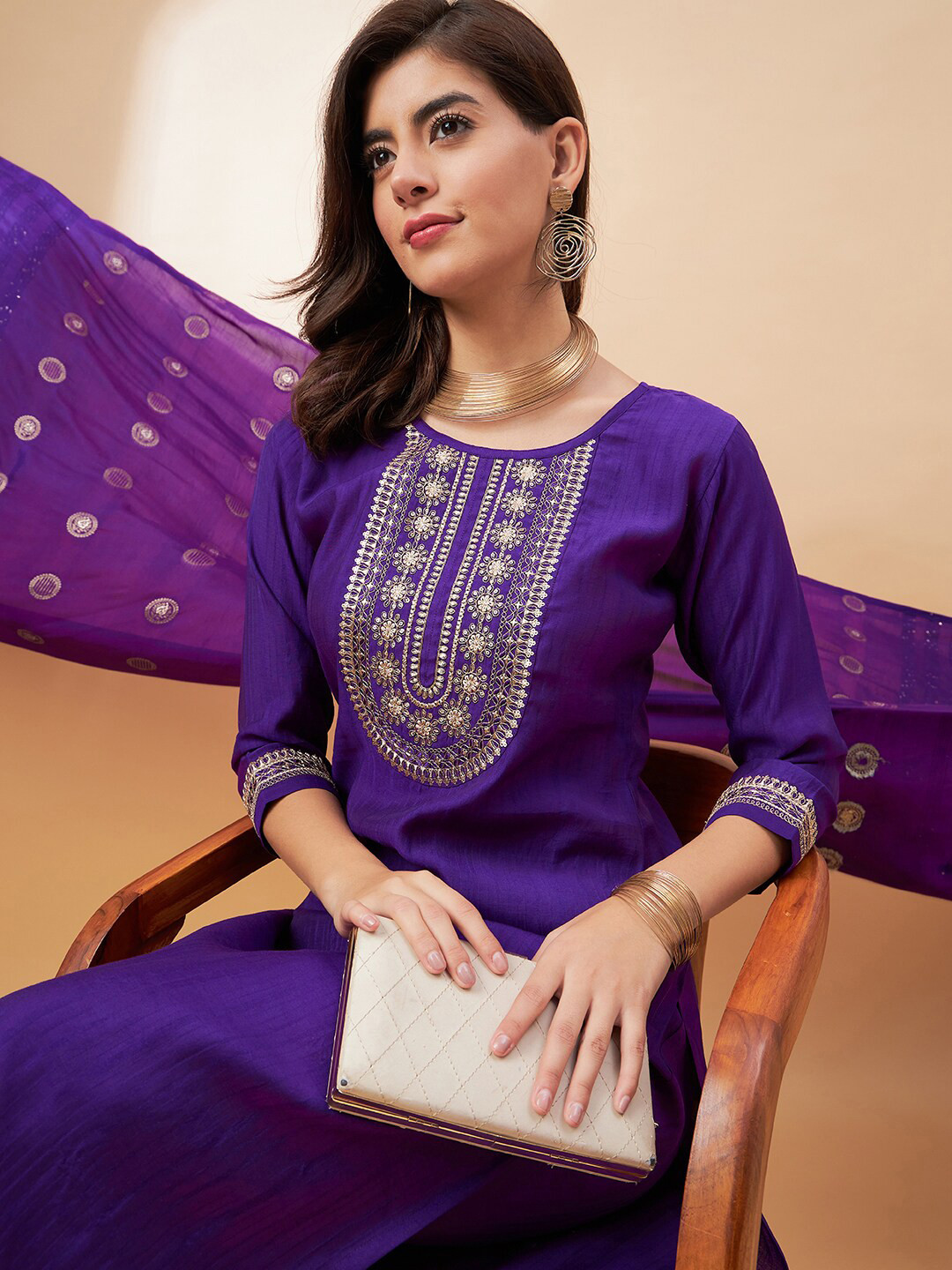 Buy All About You Purple Floral Embroidered Regular Sequinned Kurta