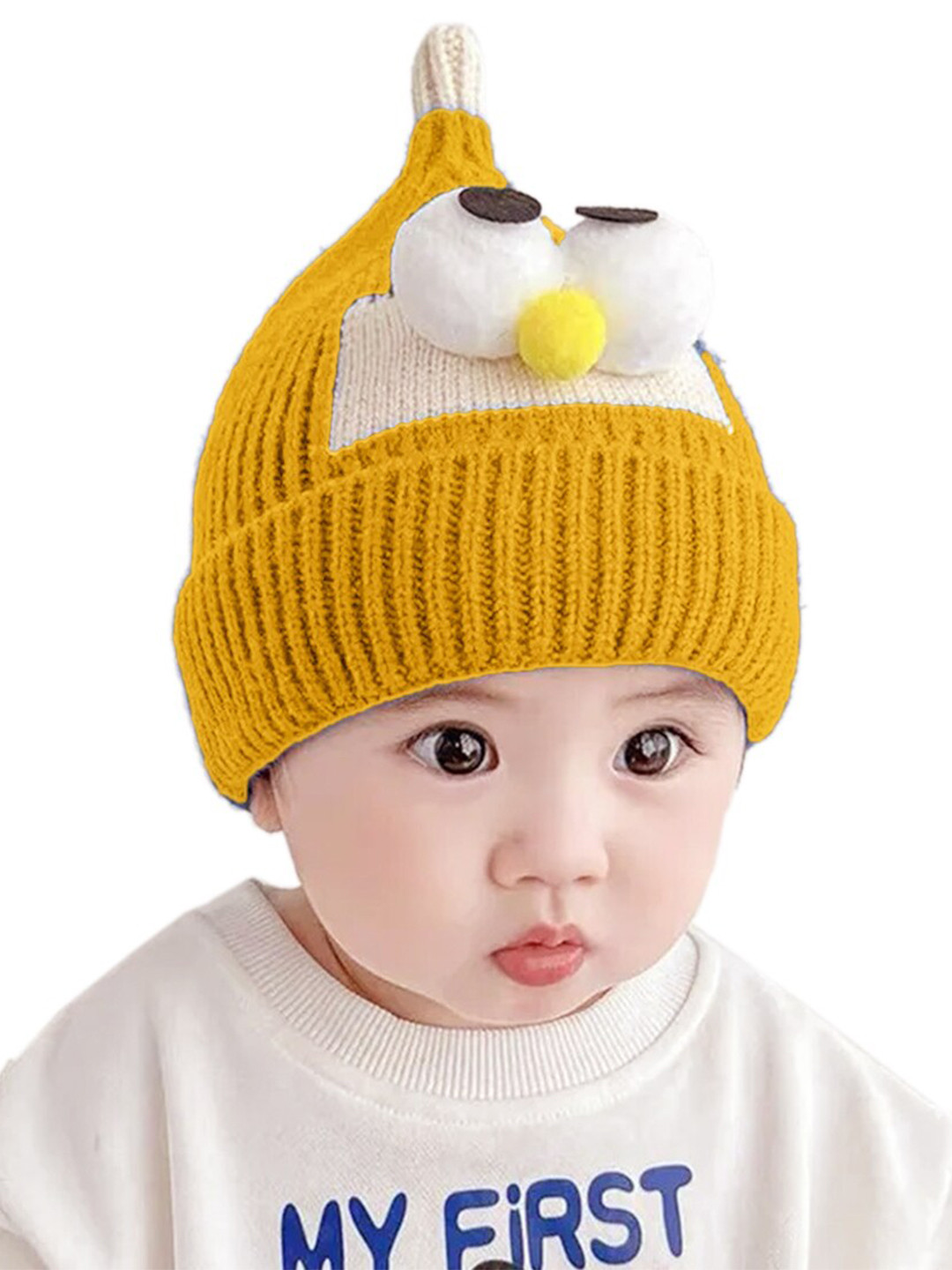 Babyhug Woollen Design Cap With Knot - Yellow