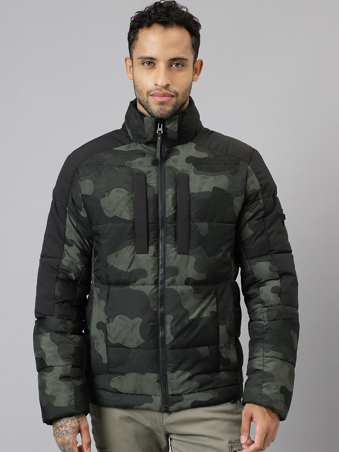 Buy Woodland Camouflage Printed Hooded Padded Jacket - Jackets for Men