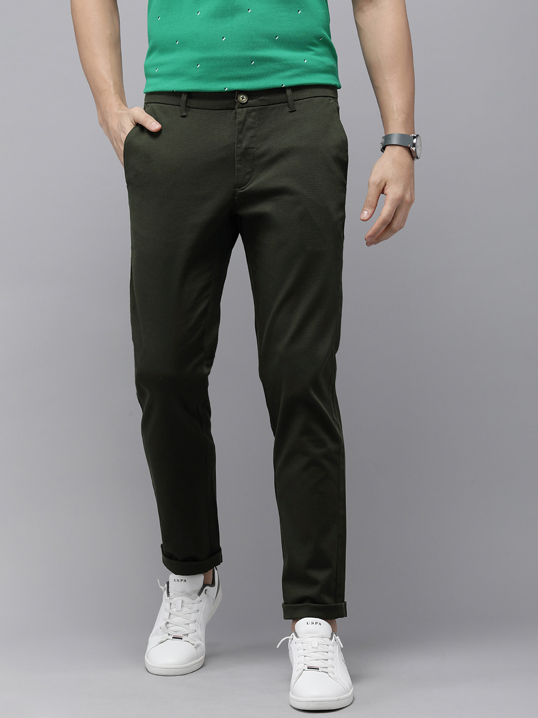 Buy U.S. Polo Assn. Men Textured Denver Slim Fit Chinos Trousers ...