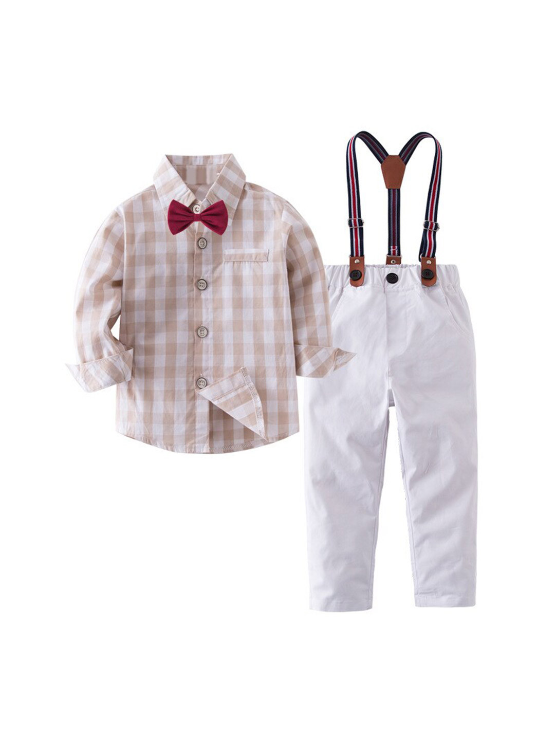 Boys Checked Shirt Clothing Set With Denim Waist Coat