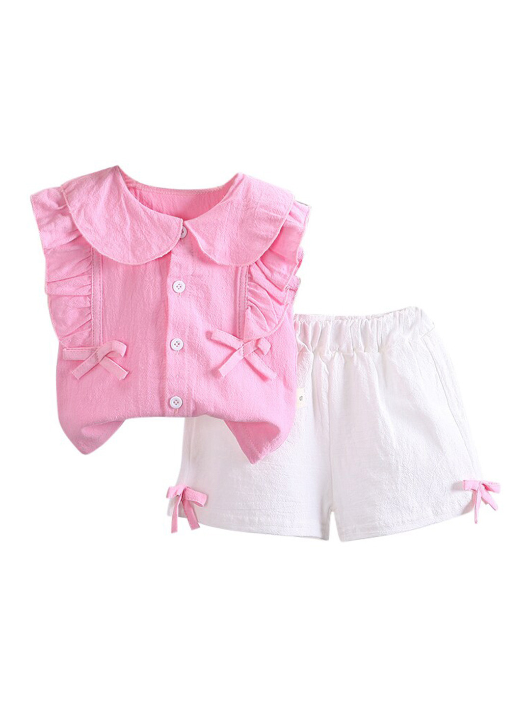 Girls Pink Grey Printed Top With Shorts