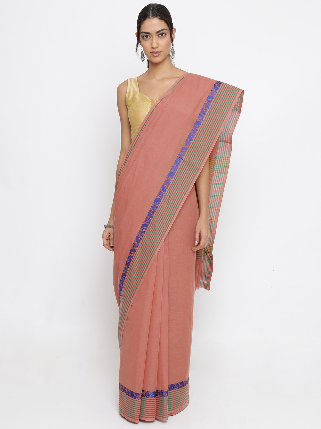 Buy The Chennai Silks Rust Solid Pure Cotton Saree Sarees for Women