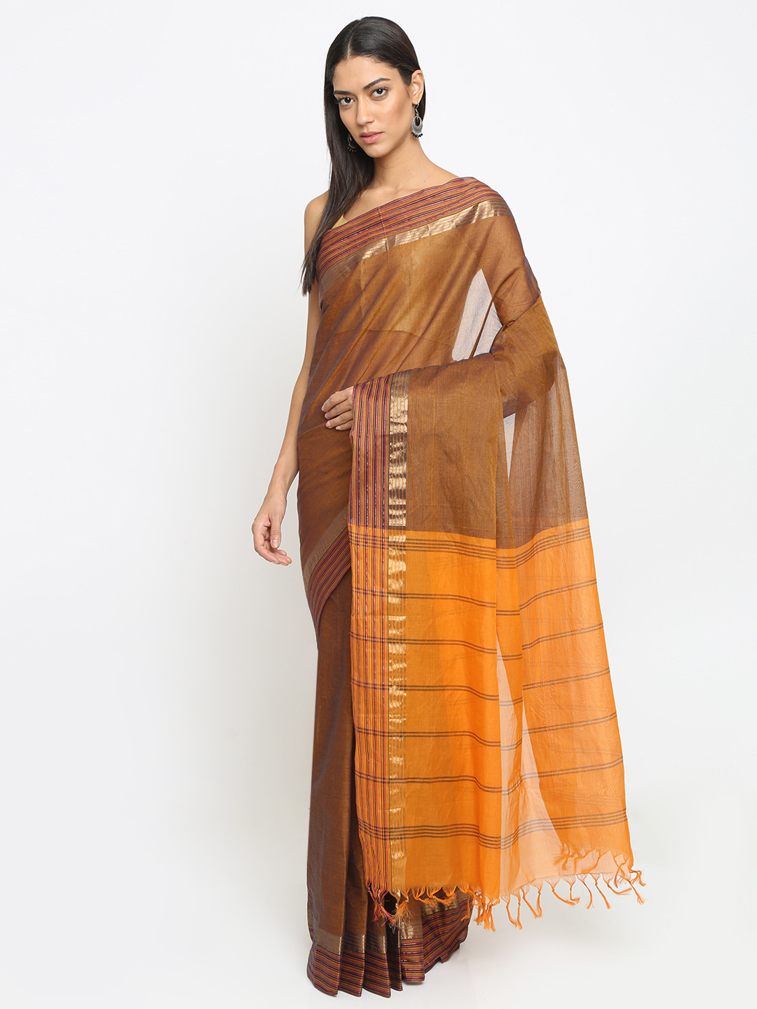 Buy The Chennai Silks Classicate Brown Solid Pure Cotton Saree Sarees