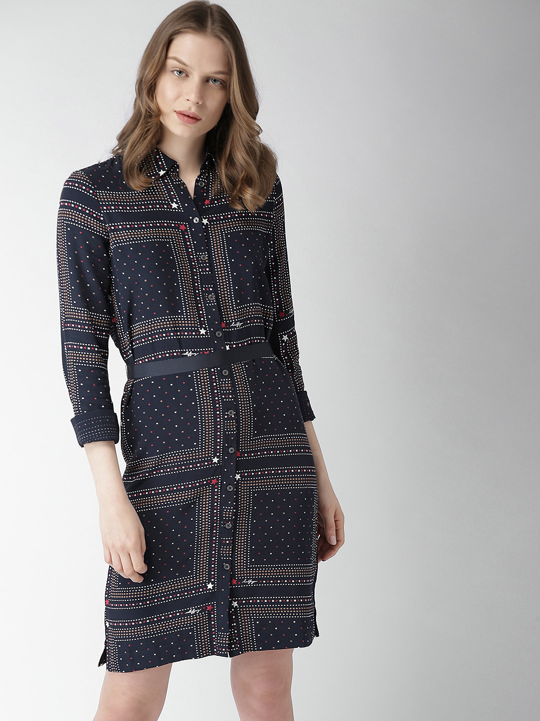 Buy Tommy Hilfiger Women Navy Blue Printed Shirt Dress - Dresses for