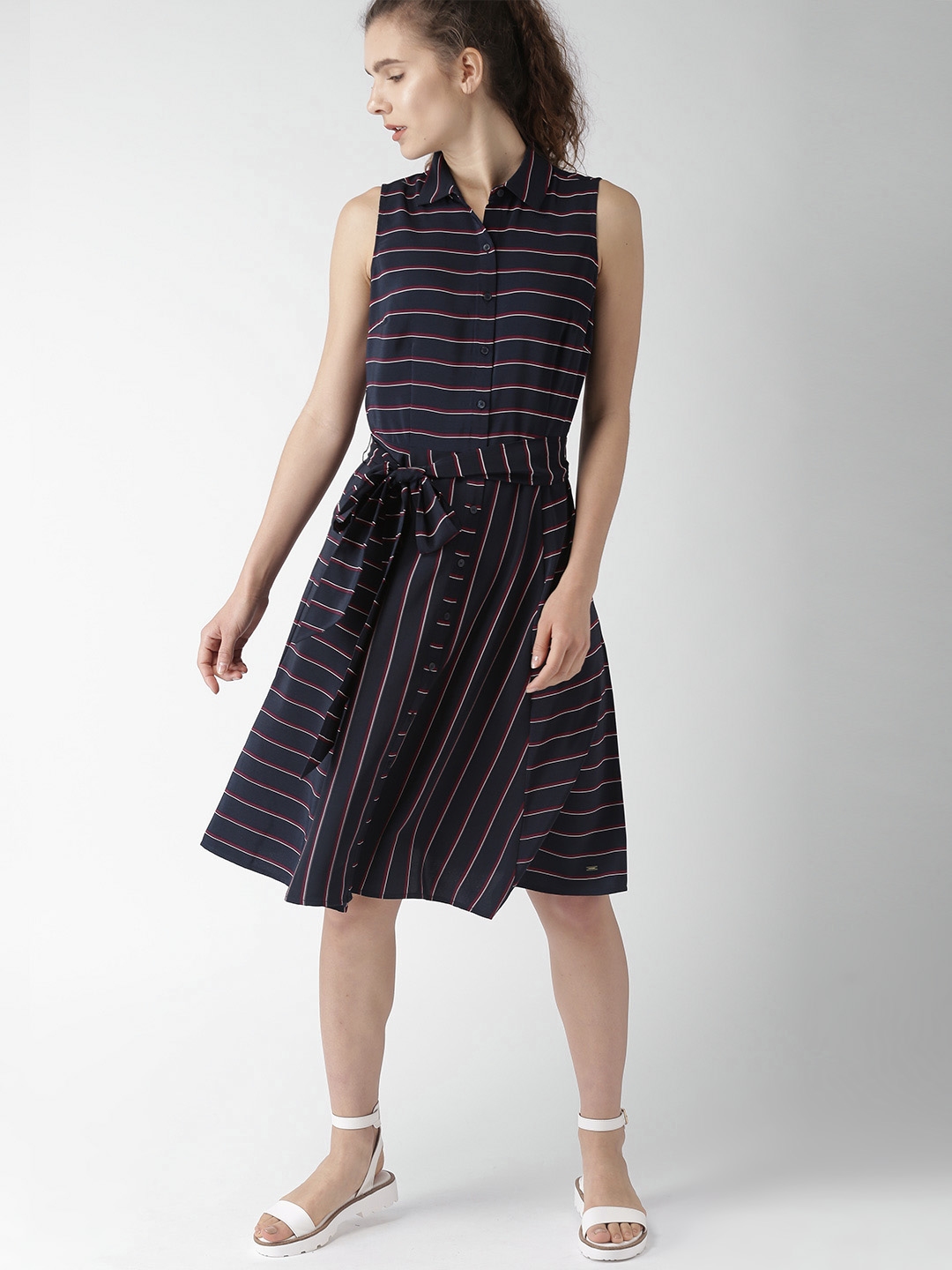 Buy Tommy Hilfiger Women Navy Blue And Maroon Striped Shirt Dress Dresses For Women 2585574 Myntra