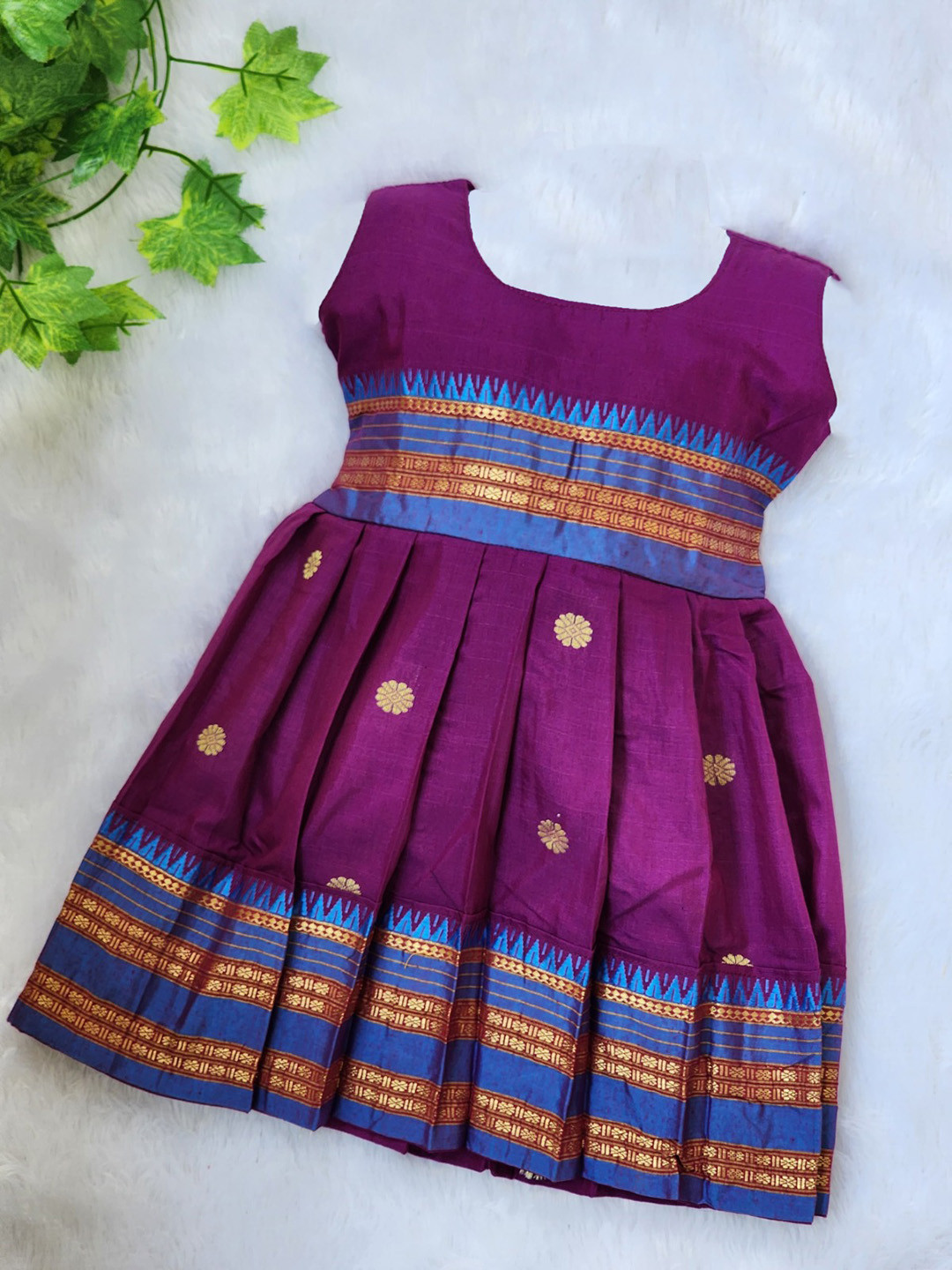 Buy BAESD Girls Floral Self Design Cotton Pleated Fit & Flared Maxi ...