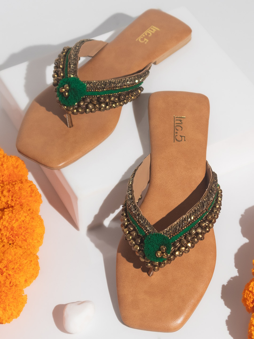 Buy Inc 5 Embellished Open Toe Flats With Ankle Bells Flats for Women