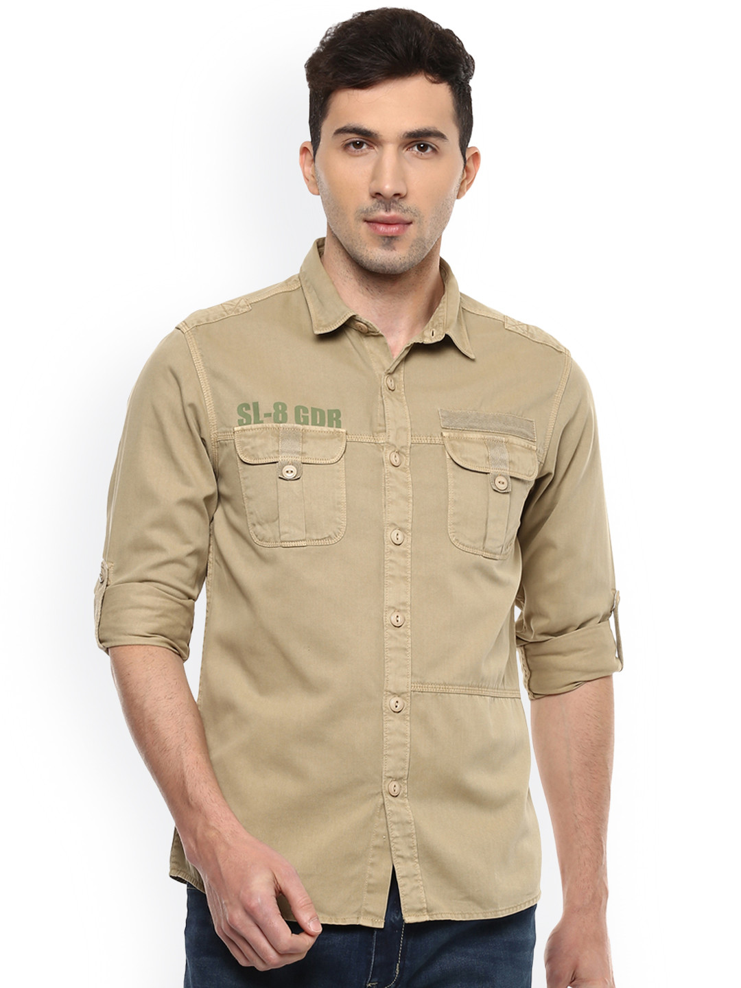 Buy People Men Khaki Slim Fit Solid Casual Shirt Shirts for Men