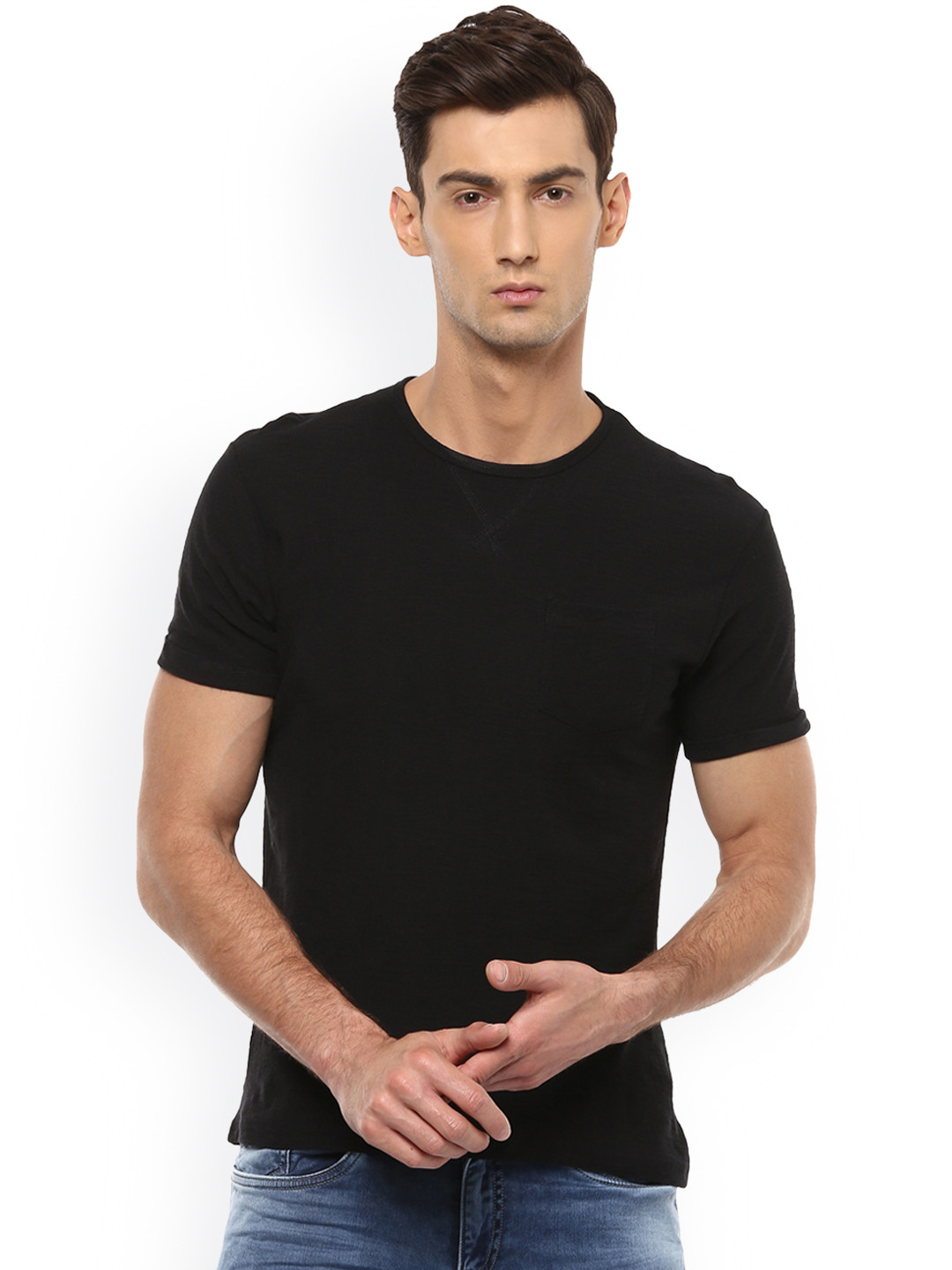 Buy People Men Black Solid Round Neck T Shirt - Tshirts ...