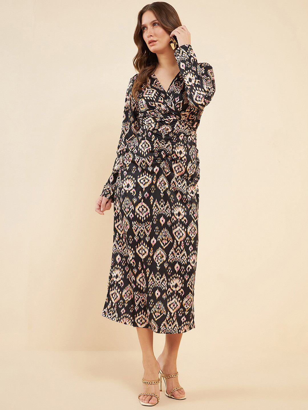 Women Black Ethnic Motifs Printed One Shoulder Cotton A-Line Dress
