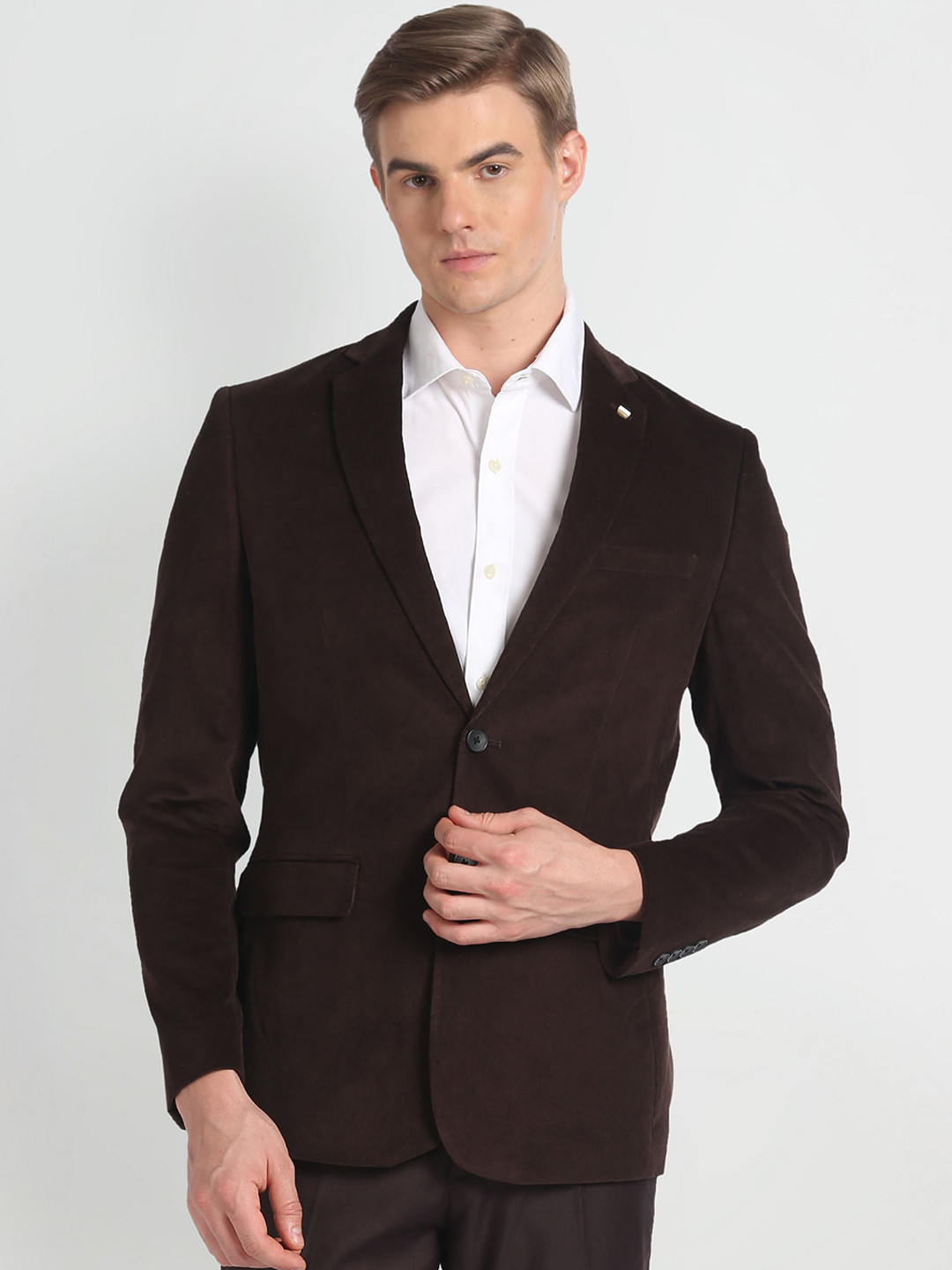 Men's Charcoal Striped Slim-Fit Single Breasted Notched Lapel Collar Cotton Casual Blazer
