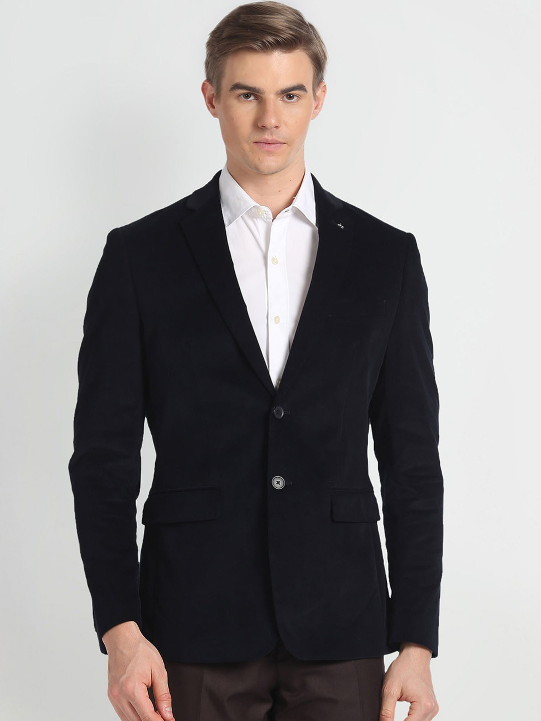 Men's Grey Slim-Fit Notched Lapel Collar Single-Breasted Casual Blazer