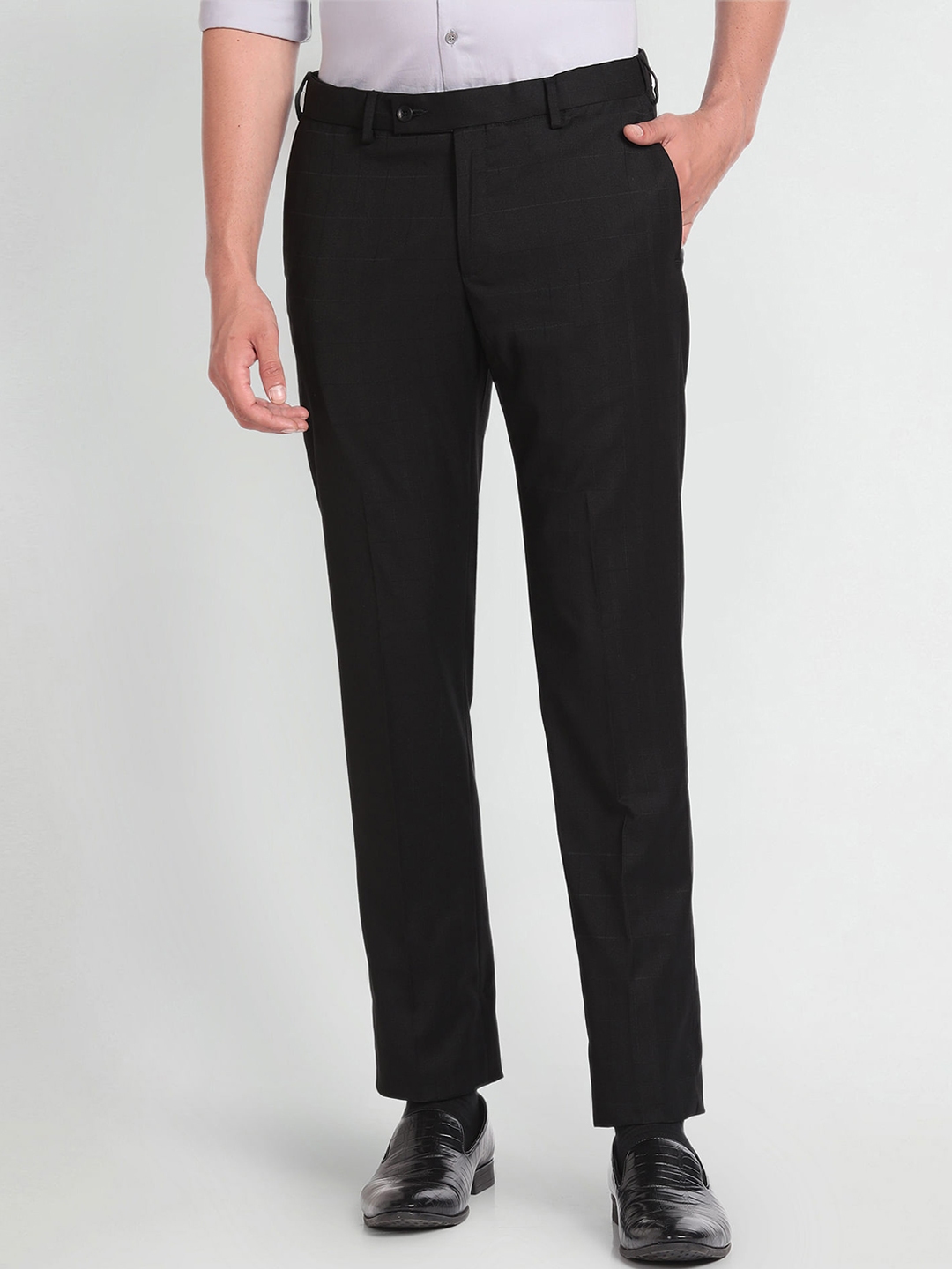 Buy Arrow Men Mid Rise Slim Fit Checked Formal Trousers - Trousers for ...