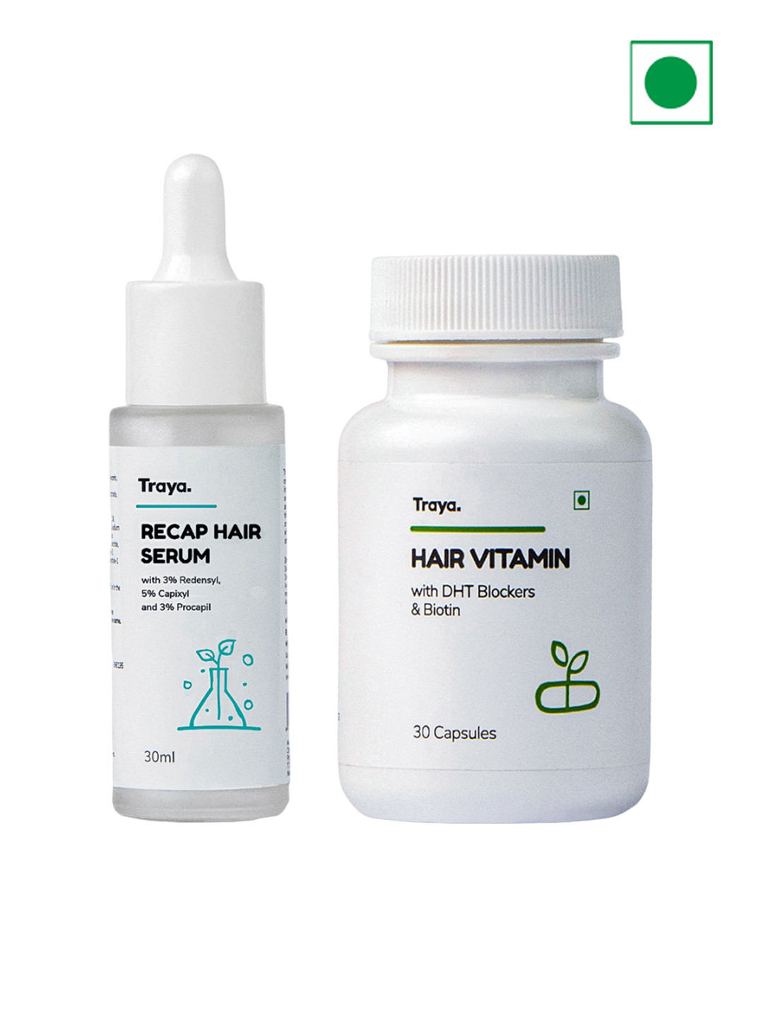 Buy Traya 2 Pcs Hair Vitamin 30 Capsules & Recap Hair Serum 30ml Combo Hair Care Combo for