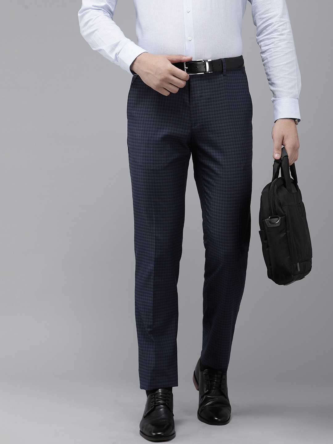 Buy Van Heusen Men Checked Mid Rise Slim Fit Formal Trousers - Trousers ...