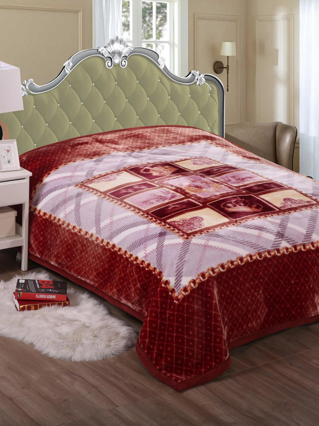 Buy Signature Yeti Maroon & Pink Ethnic Motifs Heavy Winter Double Bed