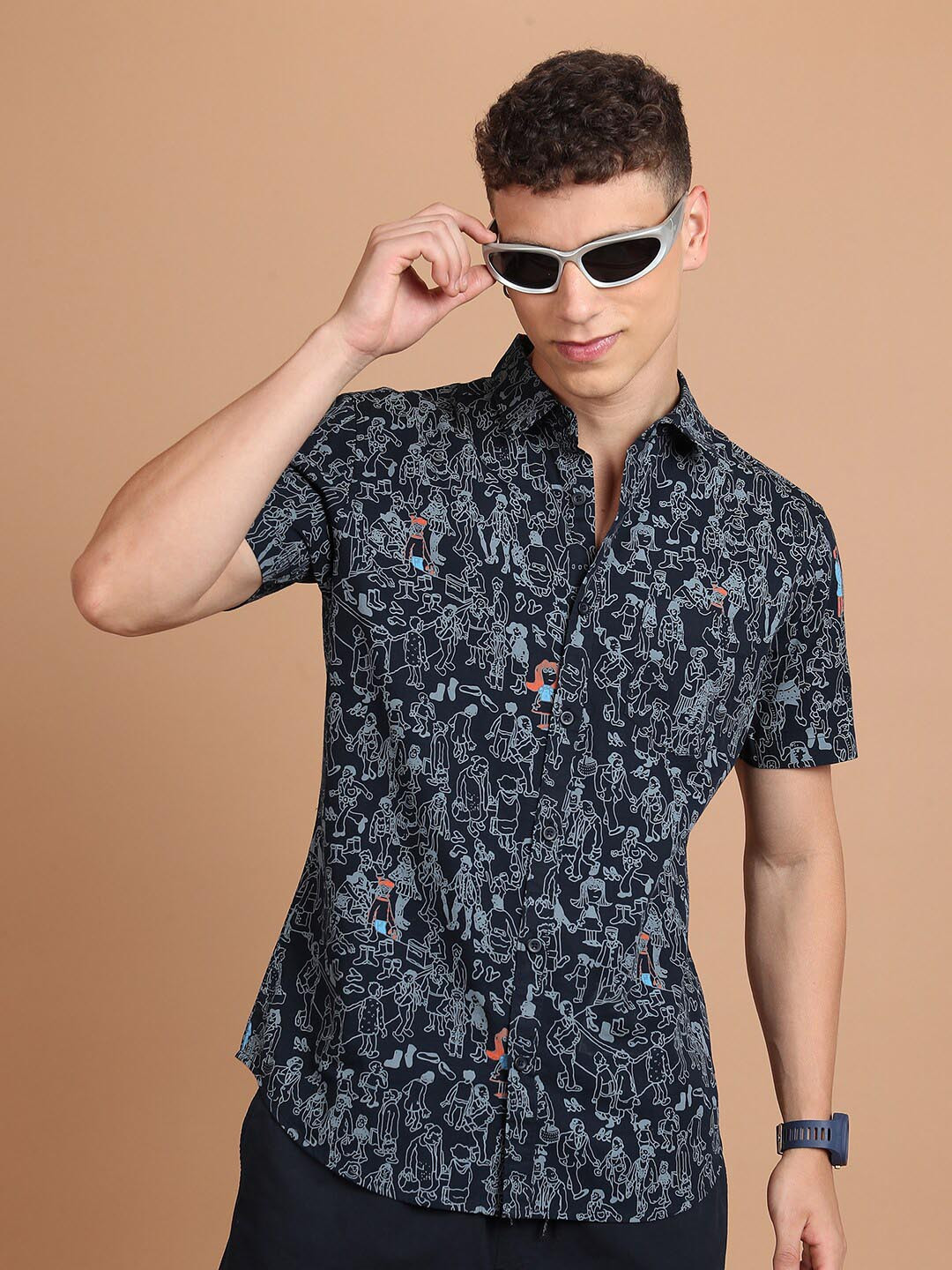 Men's Navy Blue Classic Cotton Casual Shirt