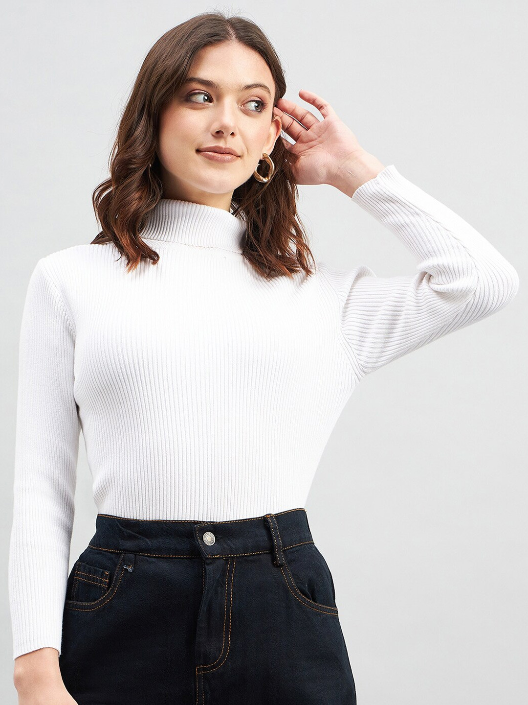 Women’s Navy Striped Turtleneck Pullover | Casual Ribbed Sweater for Winter India main image 0