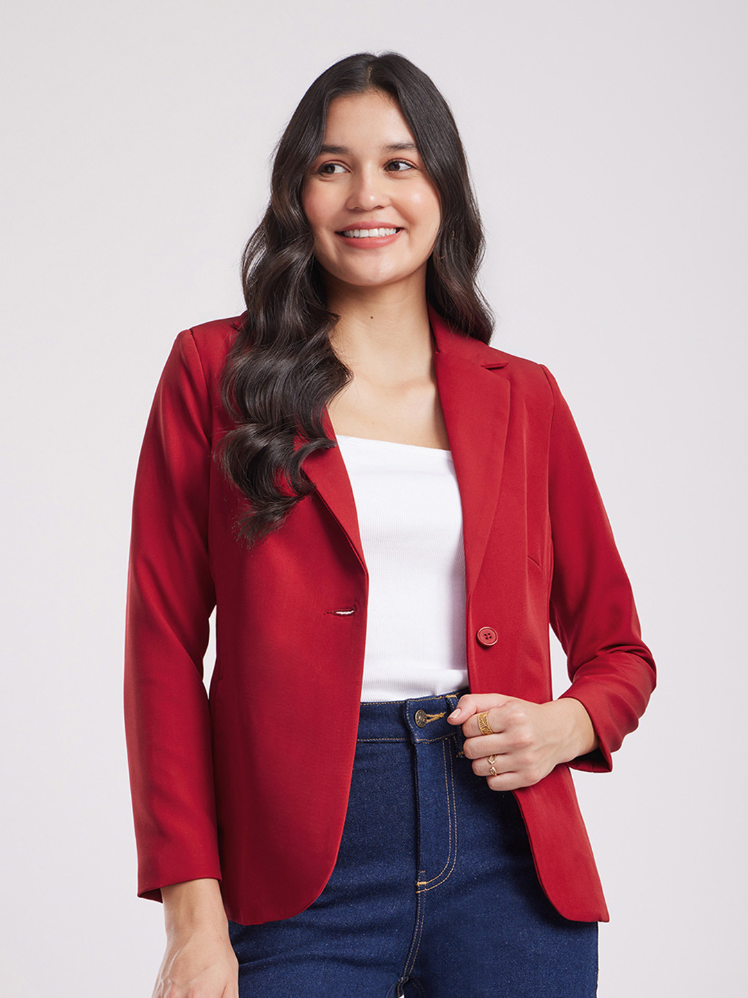 Women's Red Single Breasted Blazer with Shoulder Pads main image 1