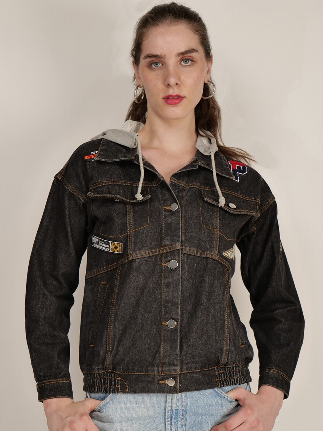 Buy Mast & Harbour Black Hooded Denim Jacket Jackets for Women