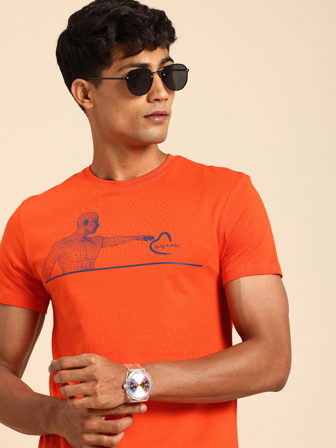 Orange Regular Fit Men's Long Sleeves T-Shirt by Being Human Clothing