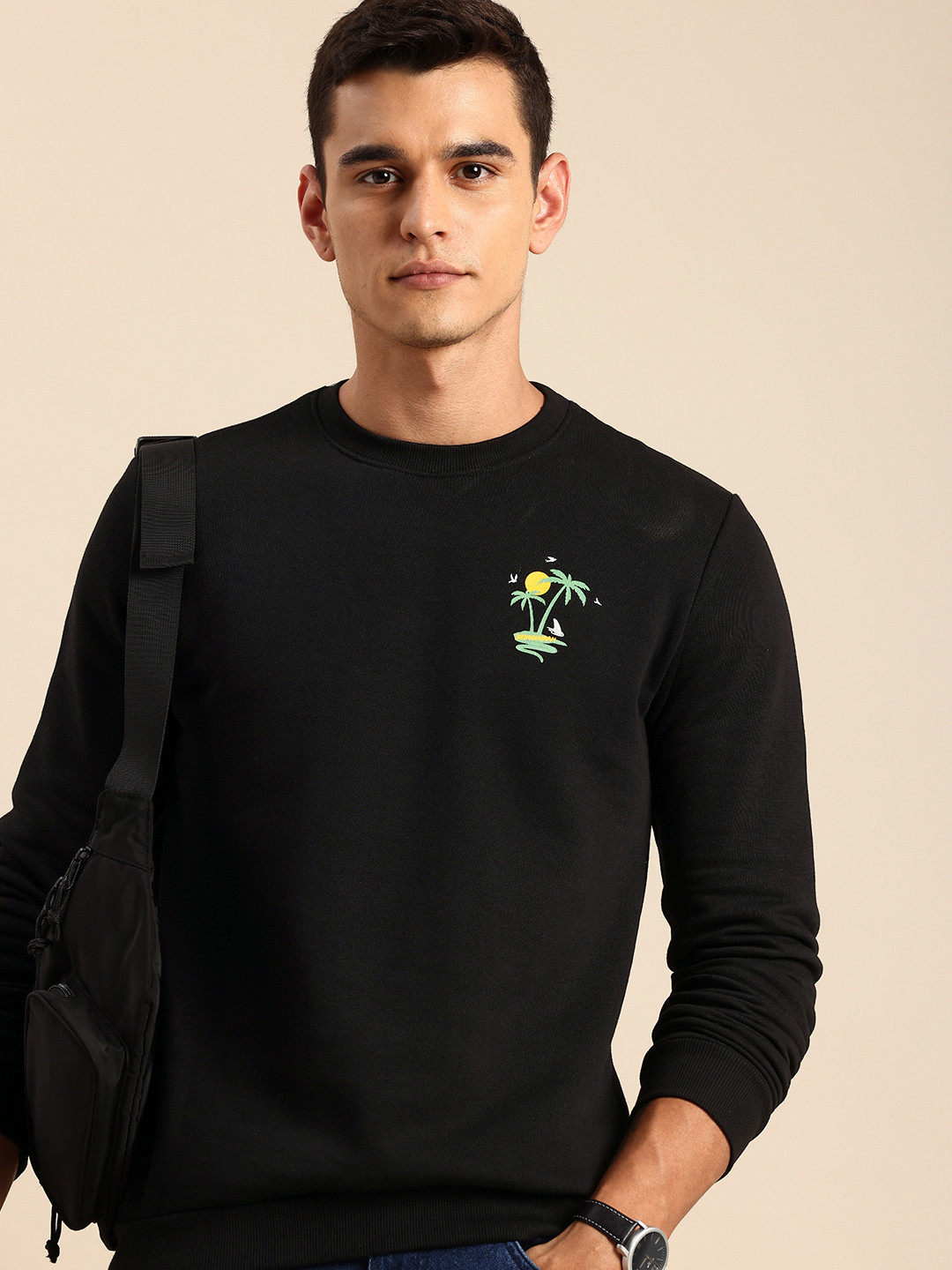 Green Regular Fit Round Neck Men's Sweatshirt by Being Human Clothing main image 1