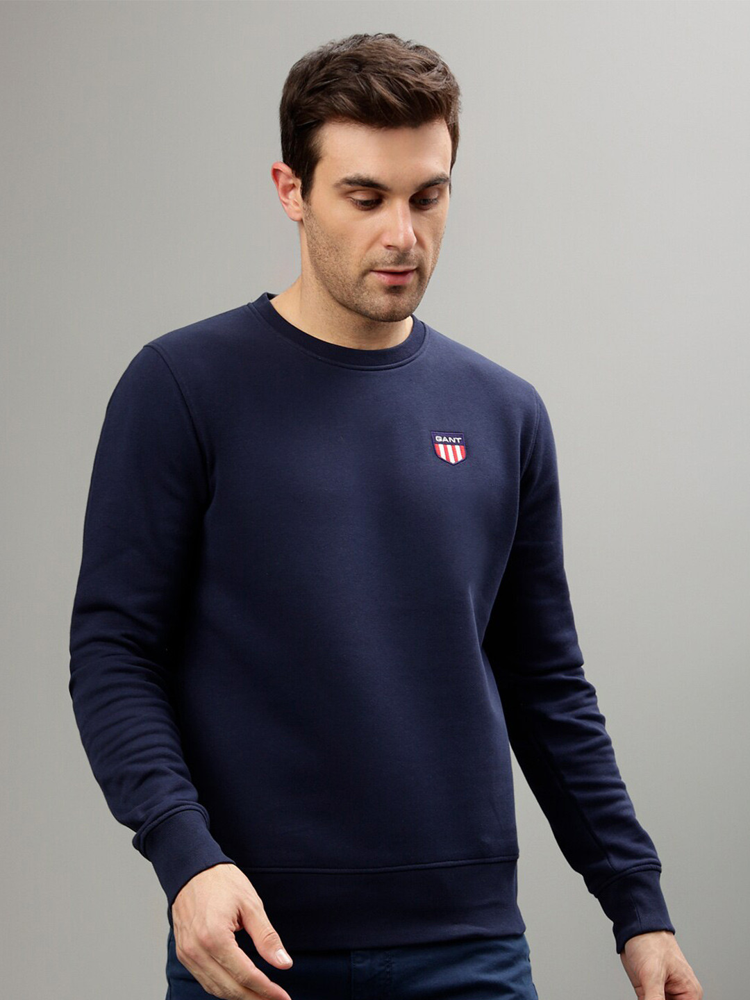 Gant Men Blue Solid Round Neck Full Sleeves Pullover Style Sweatshirt