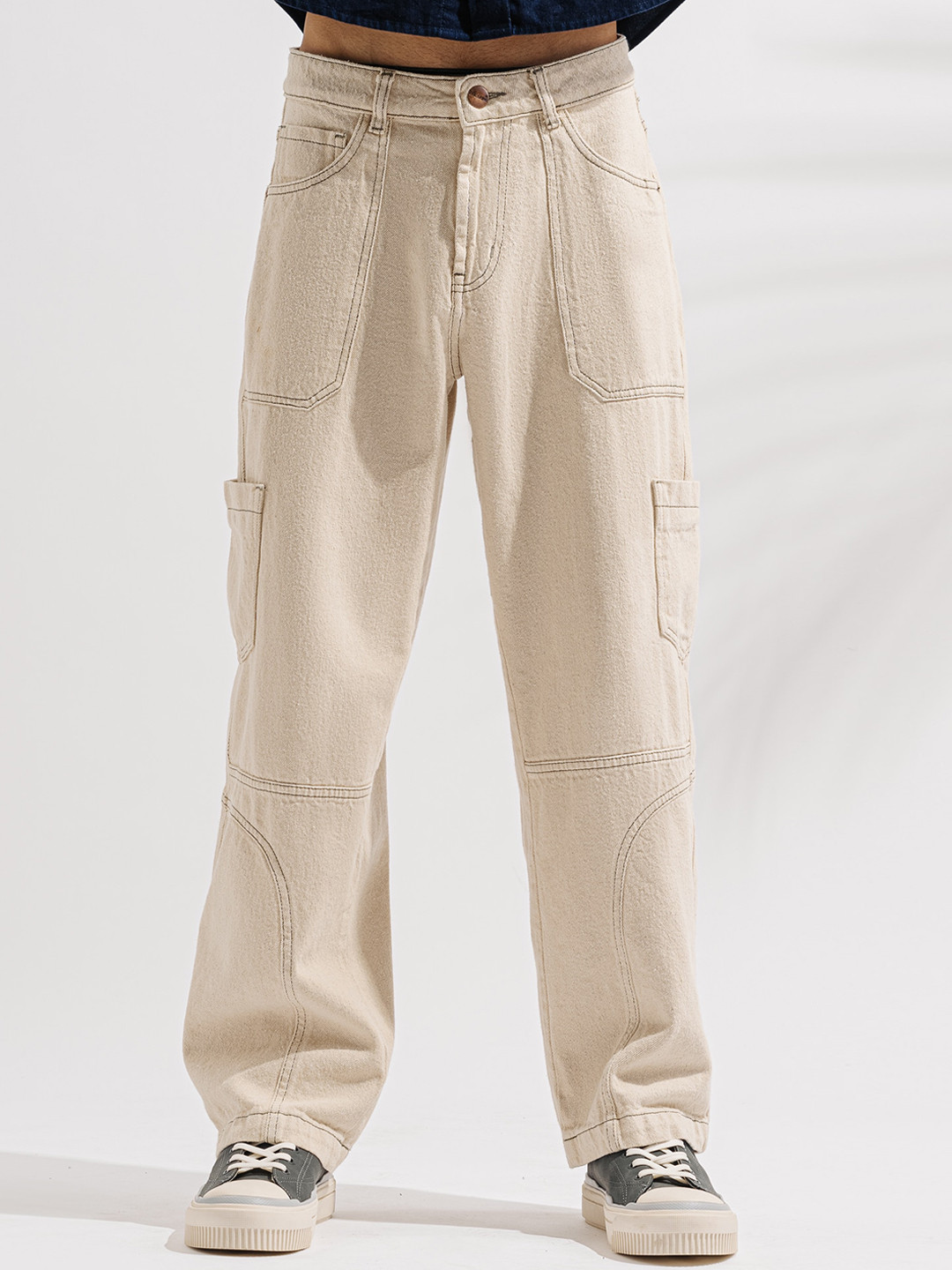 Buy FREAKINS Men Cotton Clean Look Wide Leg High Rise Cargo Jeans