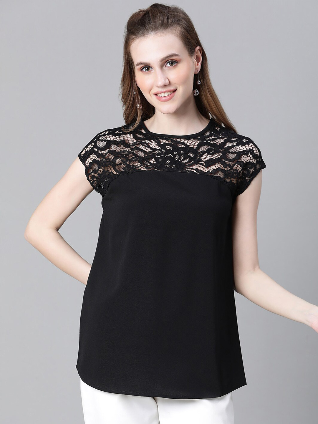 Buy Oxolloxo Floral Self Design Extended Sleeves Top - Tops for Women ...